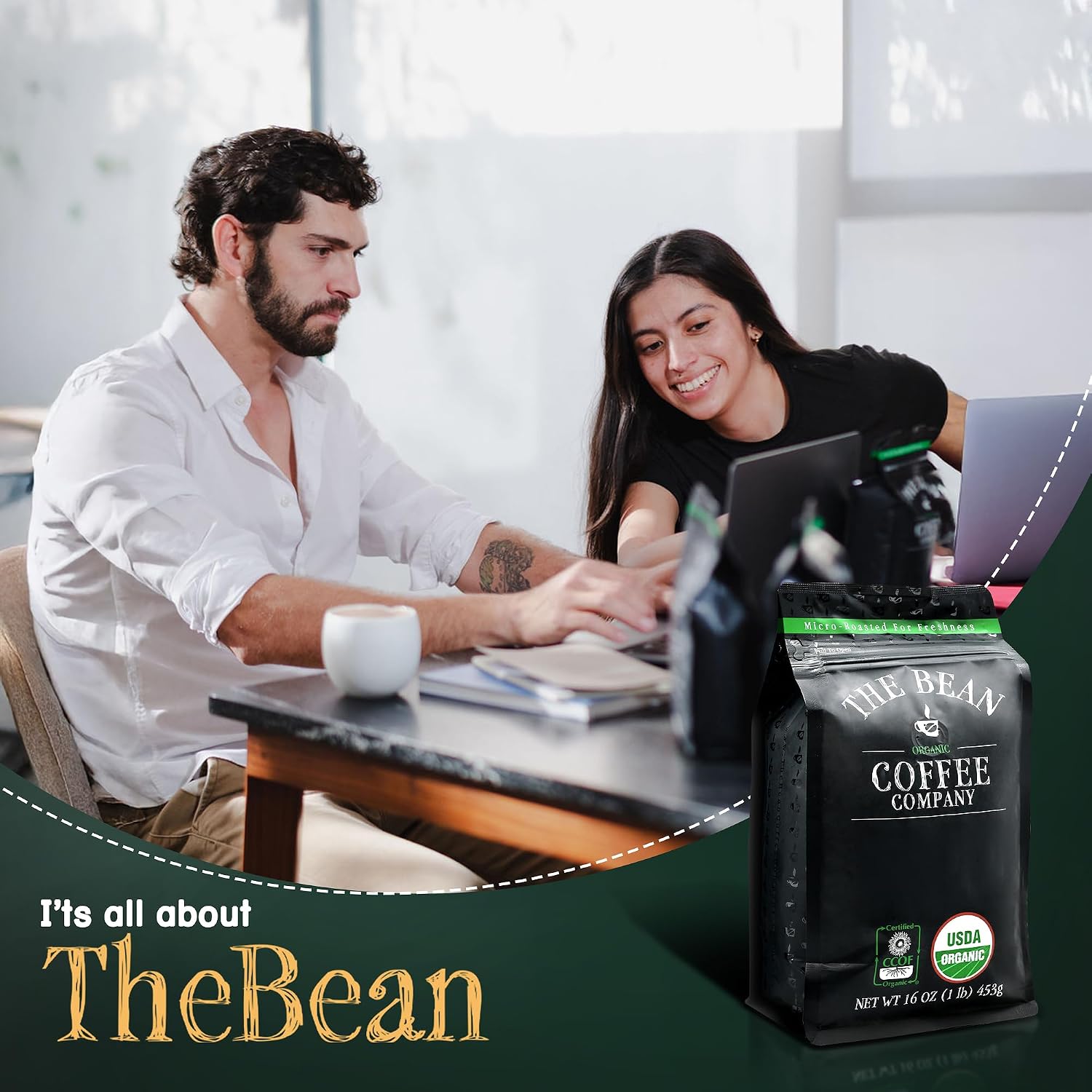 The Bean Organic Coffee Company Le Bean, Dark French Roast, Ground Coffee, 16-Ounce Bag,Café molido tostado organico