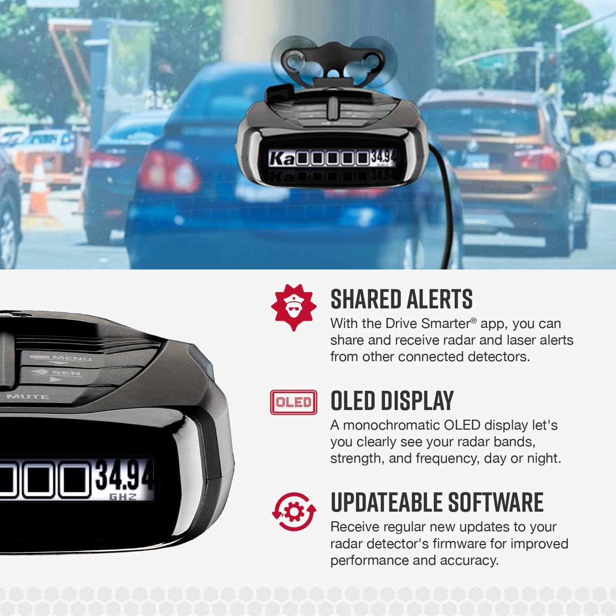 Cobra RAD 480i Laser Radar Detector, Long Range Detection, Bluetooth, Black