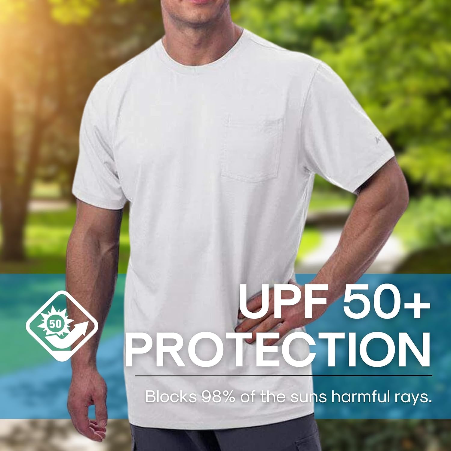 Arctic Cool Men’s Crew Neck Instant Cooling Pocket Workwear Moisture Wicking Performance UPF 50+ Short Sleeve Shirt