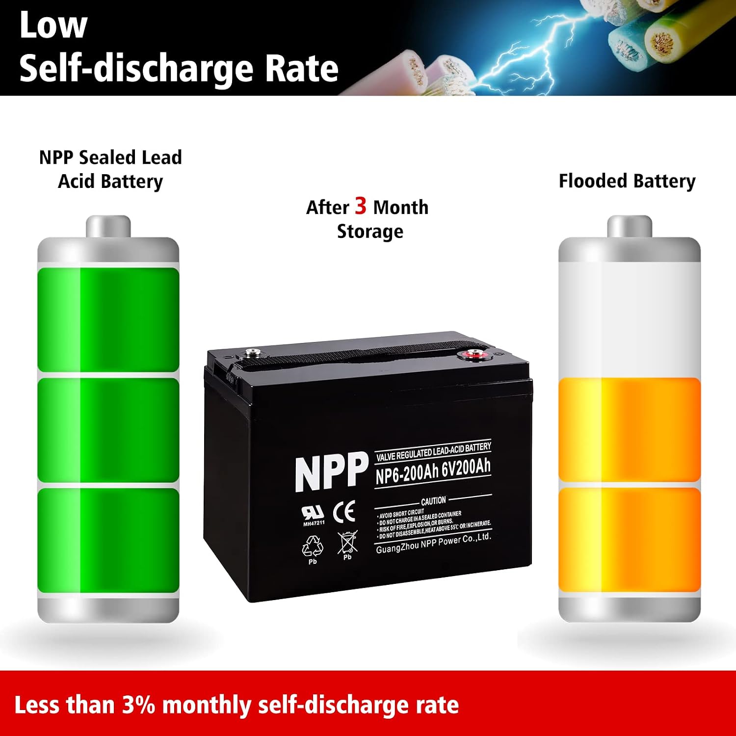 NPP 6V 225Ah AGM SLA Battery with T16 (M8) Terminal for Golf Cart (2 Pcs)