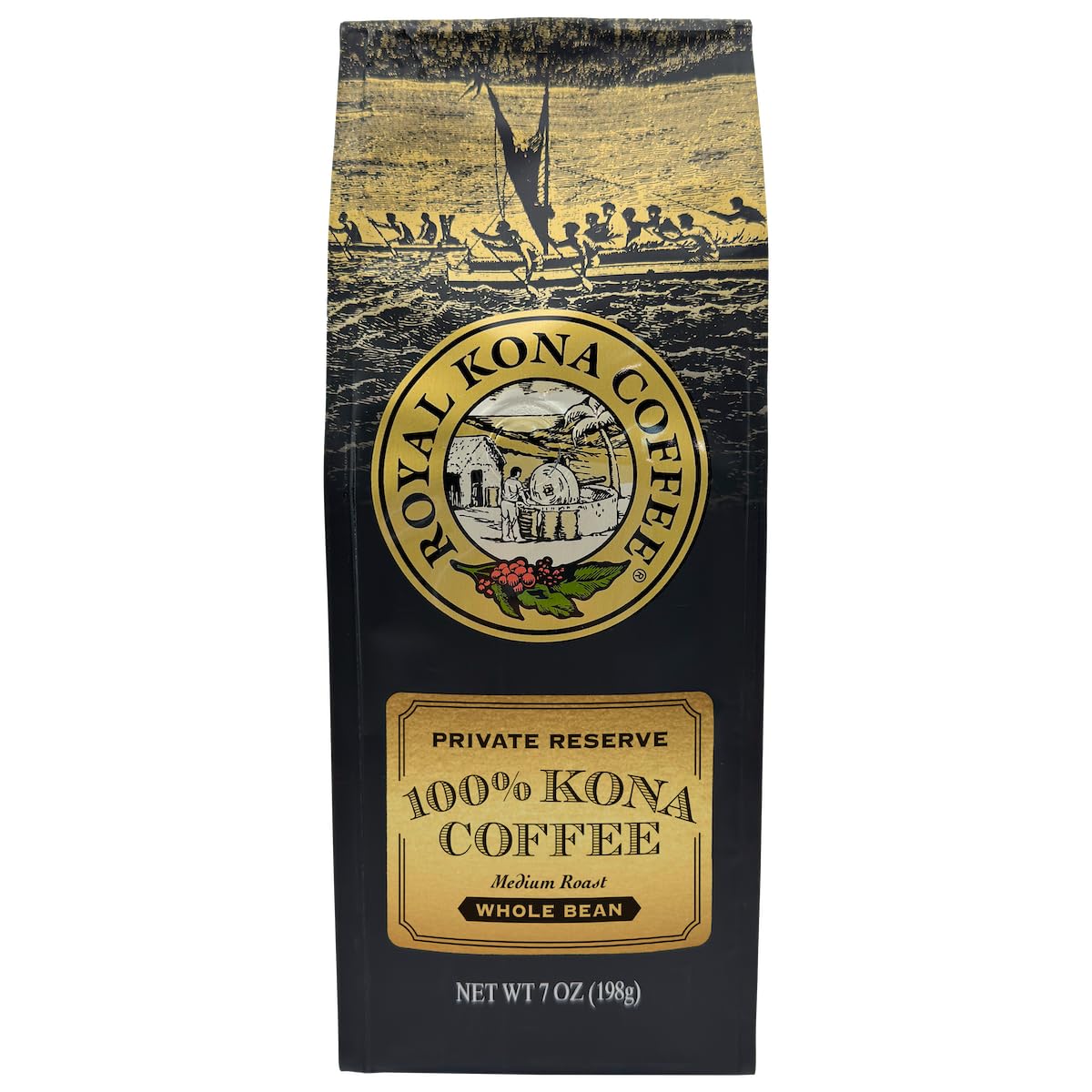 ROYAL KONA COFFEE Whole Bean - 100% Hawaiian Kona Coffee, Private Reserve, Medium Roast, (Pack of 2)