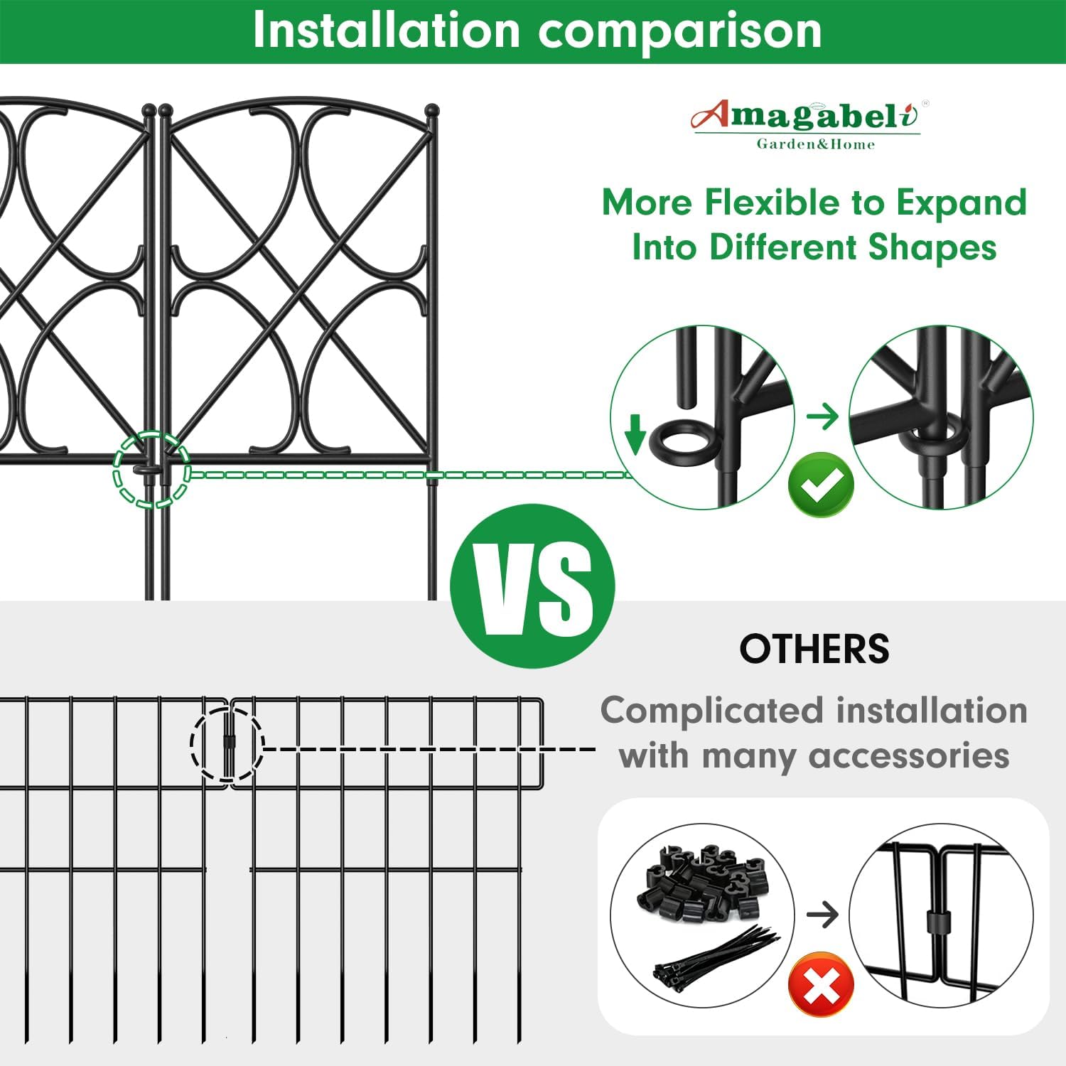 AMAGABELI 10 Panels 17in(H)×10ft(L) Decorative Garden Fences and Borders for Dogs No Dig Rustproof Metal Fence Panels Garden Edging Border Animal Barrier Fencing for Flower Beds Yard Patio Decor Black