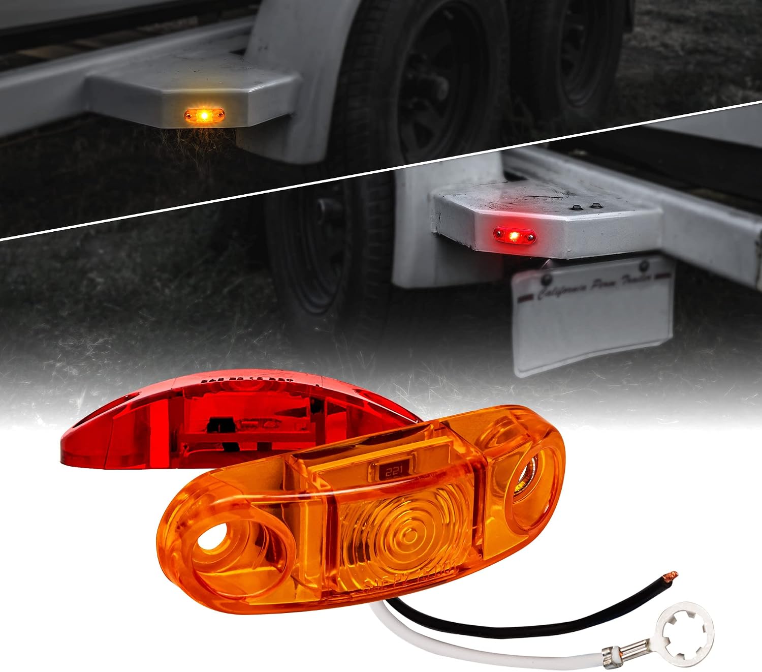 TRUE MODS 2pc 2.5" Amber Oval LED Trailer Marker Lights for Boat Trailer RV