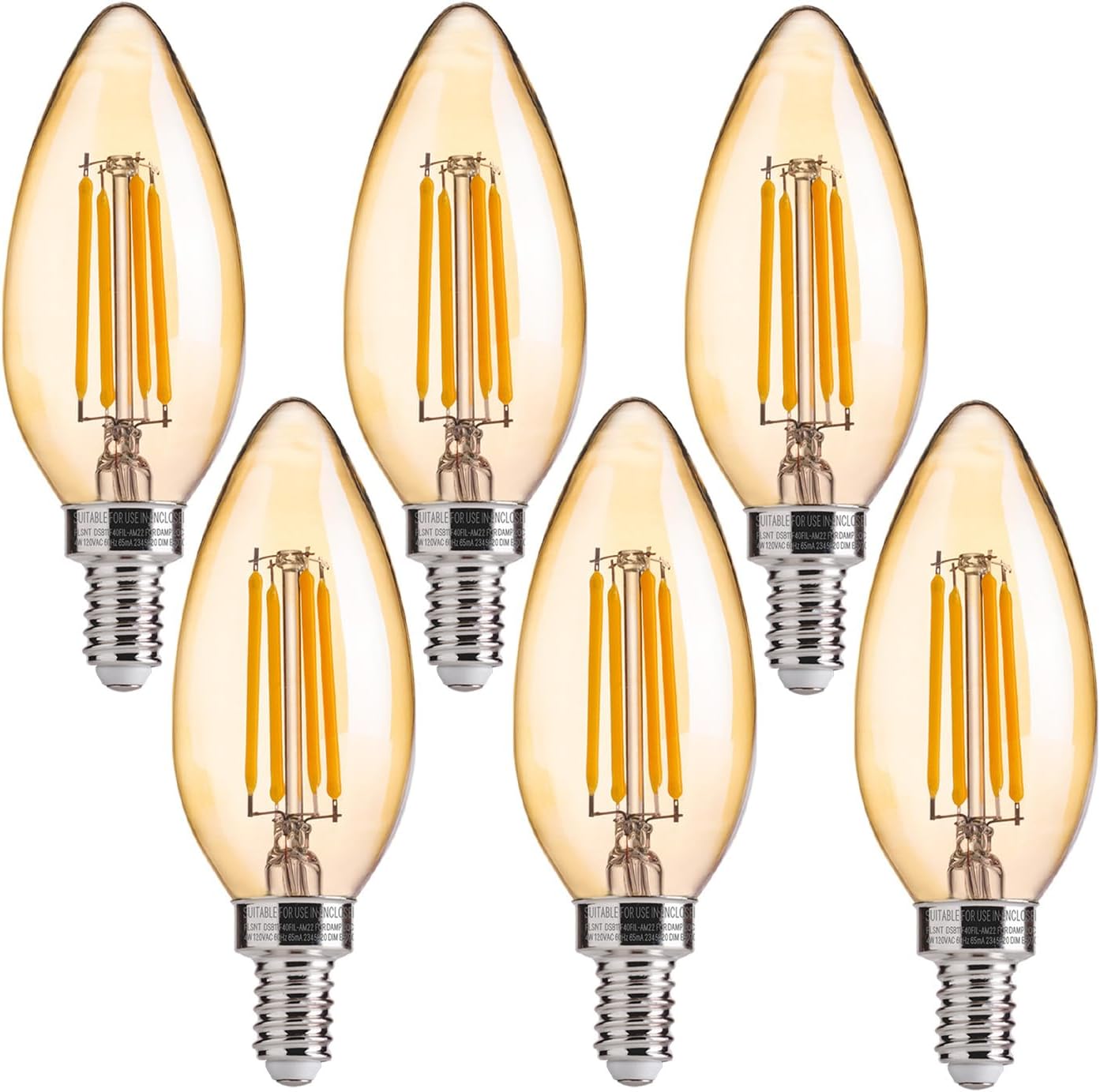 60W Equivalent LED Chandelier Light Bulbs, Dimmable, E12 Base, Clear B11 LED Filament Candelabra Bulbs, 2700K Soft White, 6 Pack