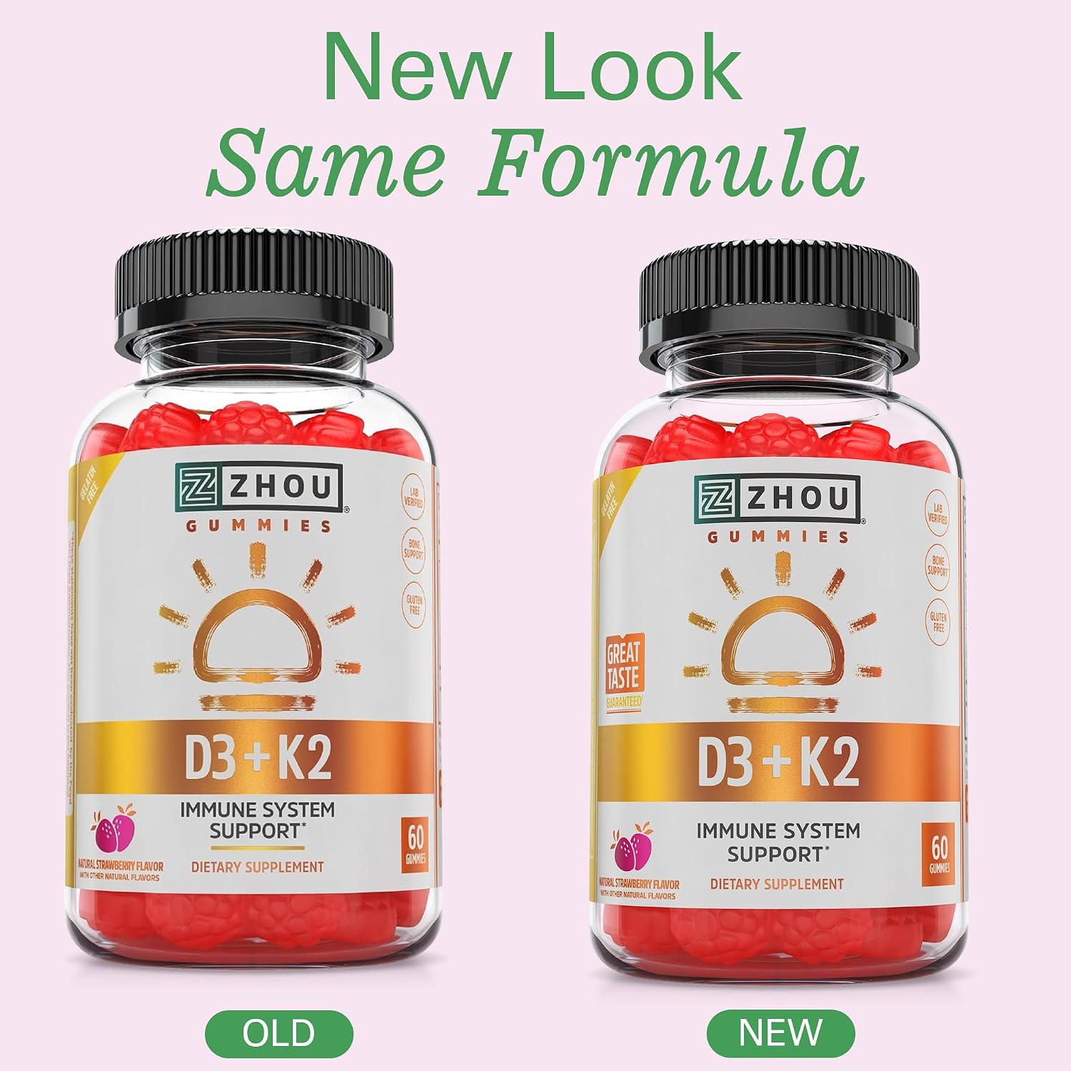 Zhou D3+K2 Supplement - 60 Veggie Gummies (Pack of 1)