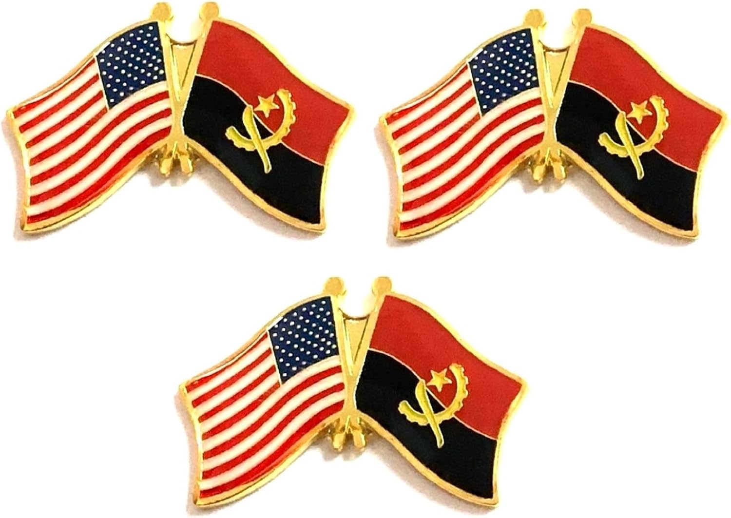 3 National Country Flag Crossed Enamel Flag Pins Pack of 3 Friendship Double Flags
