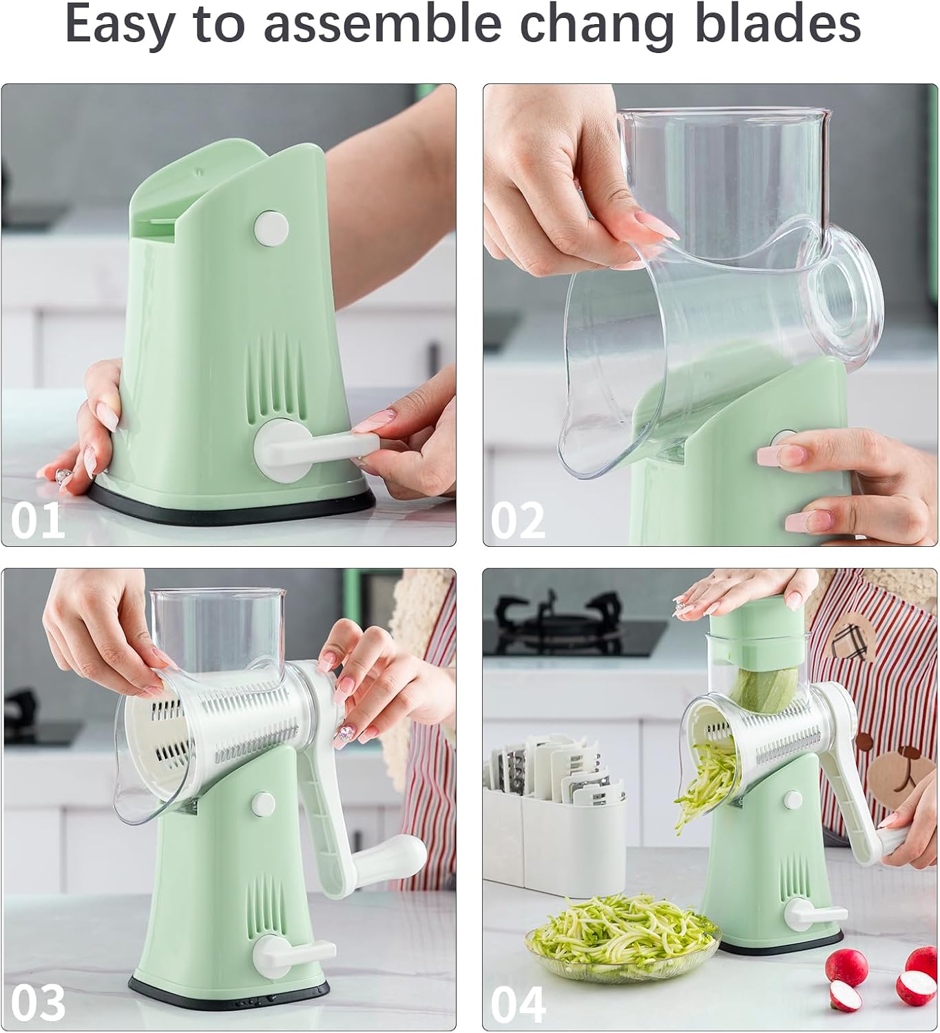 5 in 1 Rotary Cheese Grater Hand Crank, Cheese Shredder with Handle