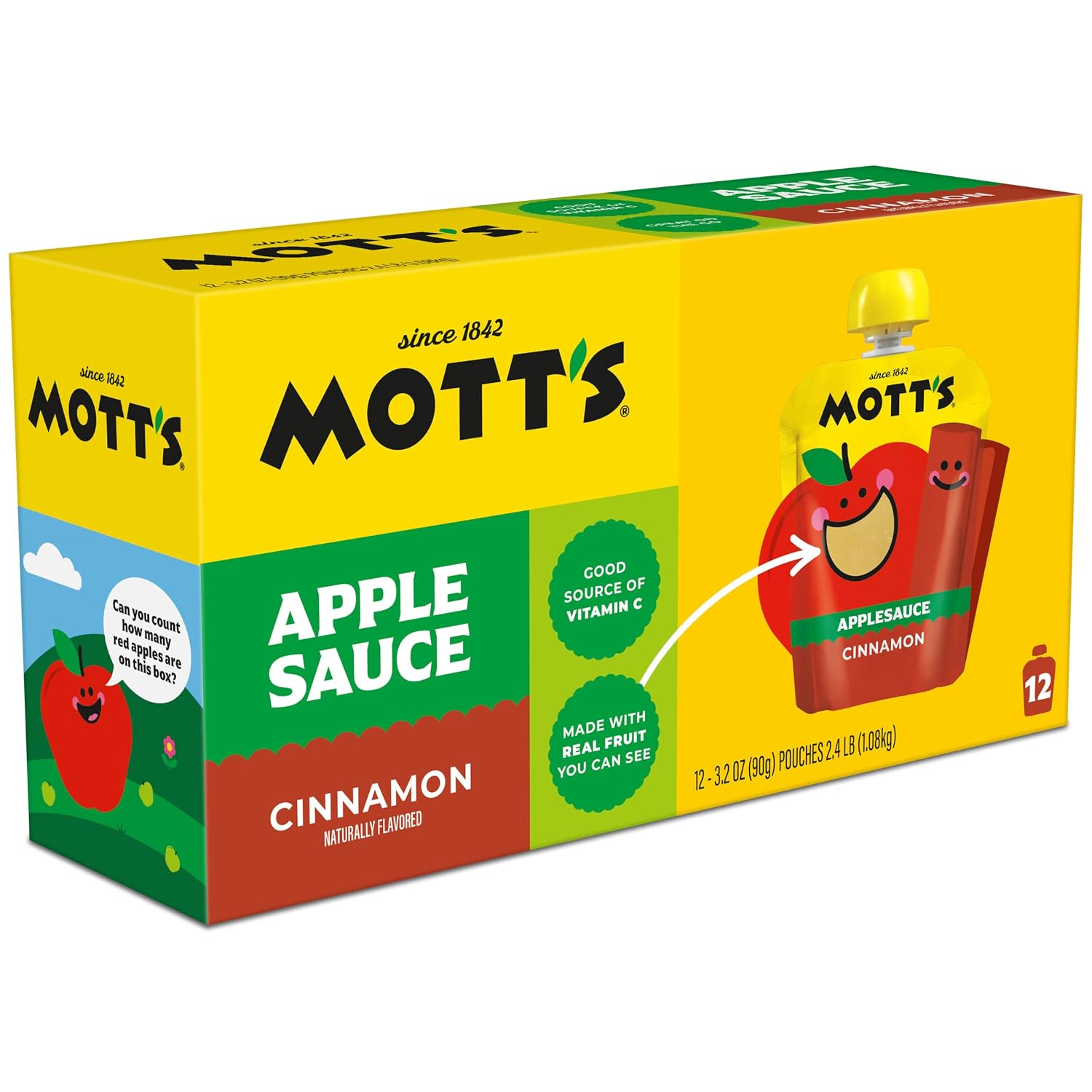 Mott's Cinnamon Applesauce, 3.2 oz clear pouches, 12 count