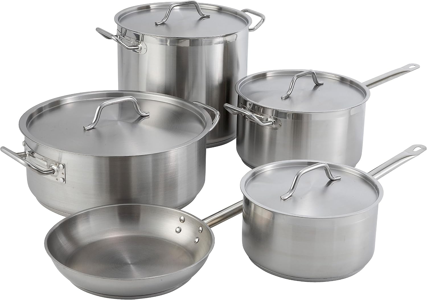 Winco 15 qt Stainless Steel Brazier Pan with Lid | Flat bottom, Wide base, Riveted handles, Induction safe, Great for Braising, Simmering, Batch Cooking and Restaurant Kitchens