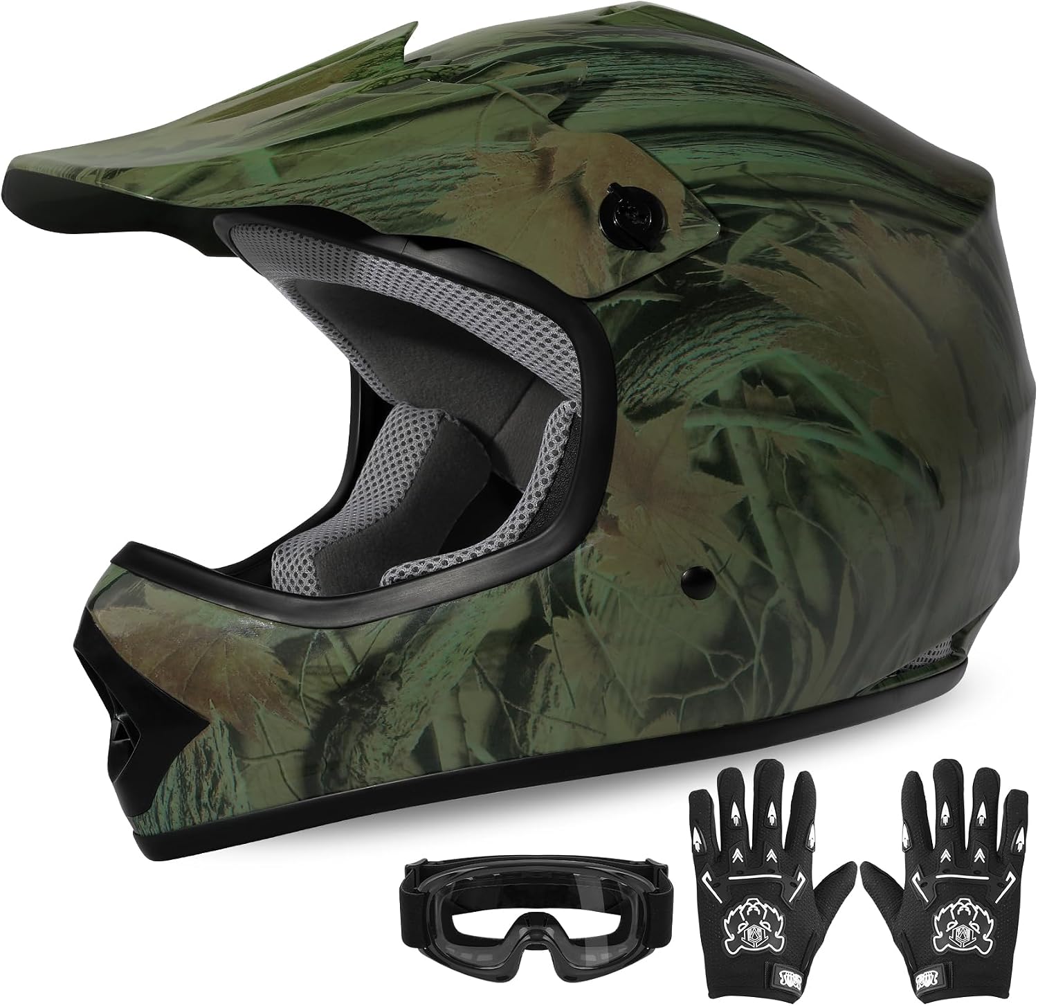 Kids Dirt Bike Helmet Youth Motorcycle Helmet DOT-Certified Full Face Helmets for Motocross ATV Off-Road Street Bike with Goggles & Gloves, Blue Flame Medium | Motorcycle Riding Gear included Goggles & Gloves, Ultra-Lightweight, For ATV UTV Off-Road, Blu…