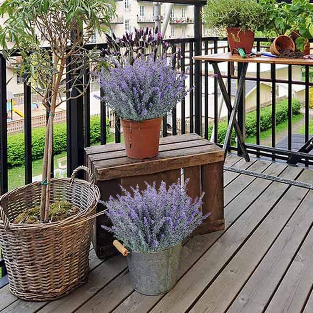 GTIDEA 4pcs Artificial Lavender Flowers Faux Purple Flocked Plastic Flowers | Artificial Flowers for Home Wedding Kitchen Garden Patio Window Box Office Table Centerpieces Indoor Outdoor Décor