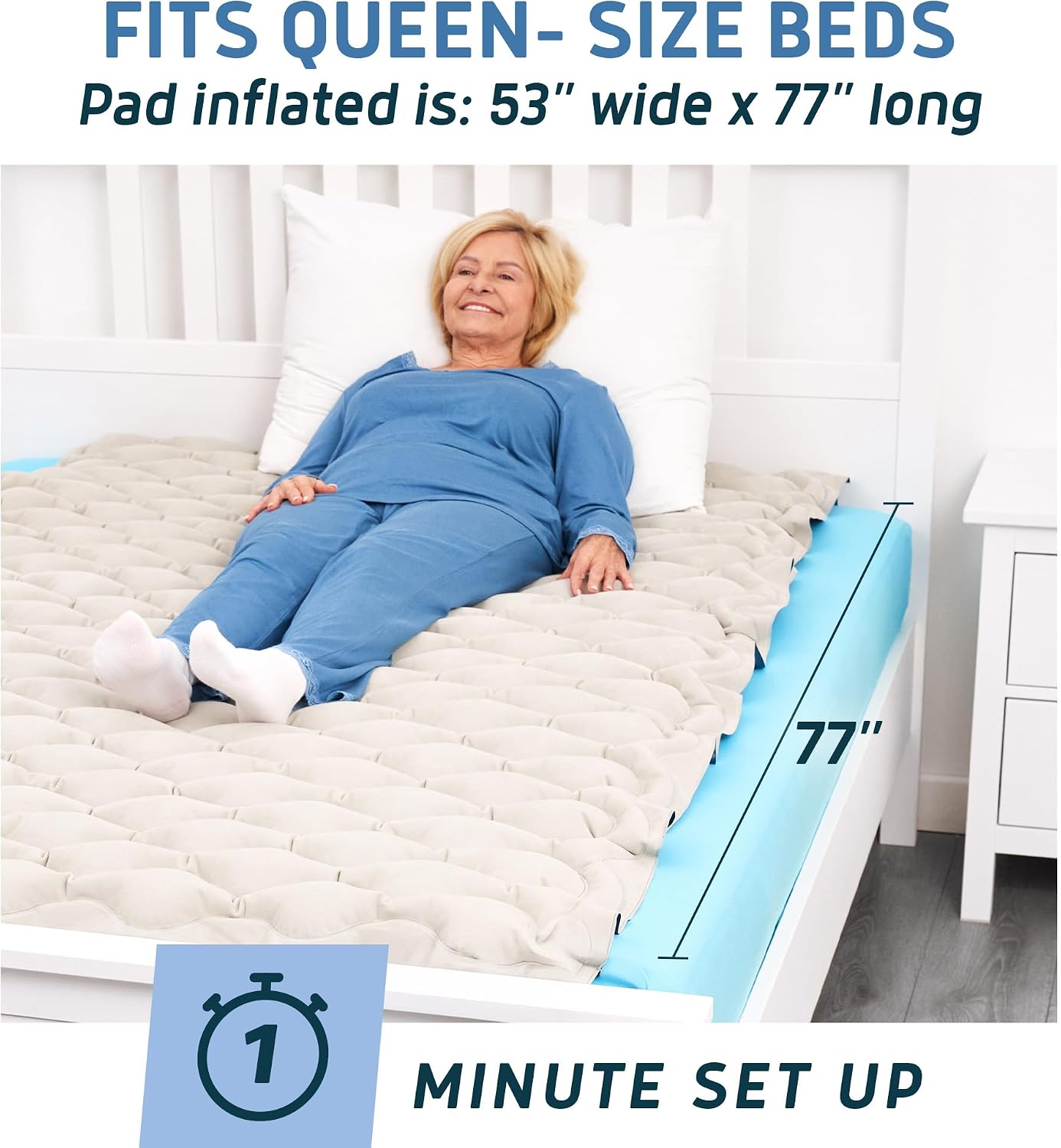 Lunderg PressuRelief Alternating Air Pressure Mattress Pad with Static Mode | With Snap-2-Pad Comfort Layer - Quiet Pump, Comfortable Bed Sore Prevention Mattress Topper for Hospital Bed or Home