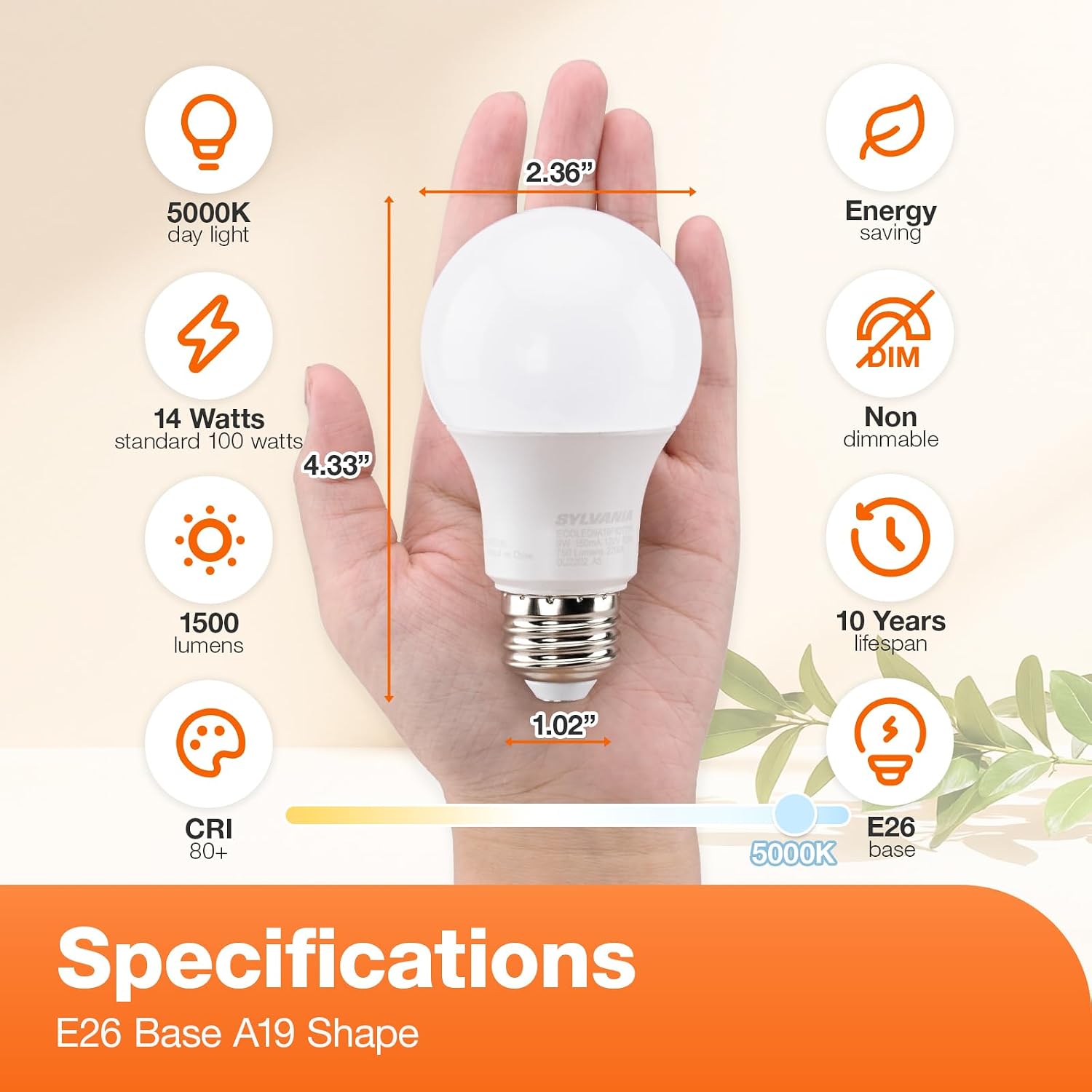 Sylvania LED A19 Light Bulb, 100W = 14W, Non-Dimmable, Frosted Finish, 1500 Lumens, 2700K, Soft White - 4 Pack (78101)