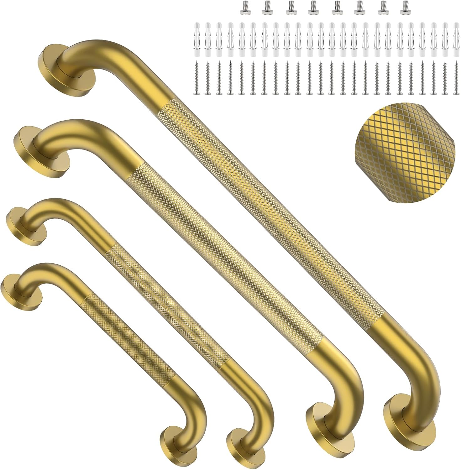 Brushed Nickel Grab Bars 18" 32" 36" 42" Bundle - 1.25" Diameter | 4 Pack Commercial Grab Bar, Anti-Slip Safety Shower Handrail, Toilet Handicap Bar, Stainless Steel Bathroom Handle for Senior