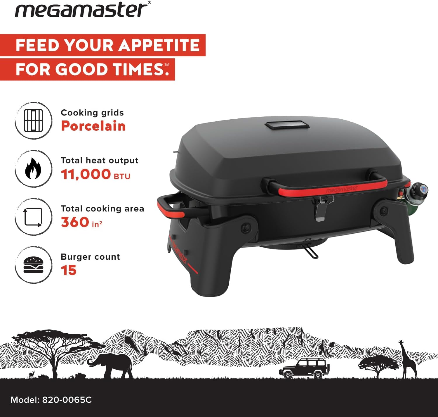 Megamaster Tabletop 1 Burner Gas Grill, Foldable Legs with Warming Rack