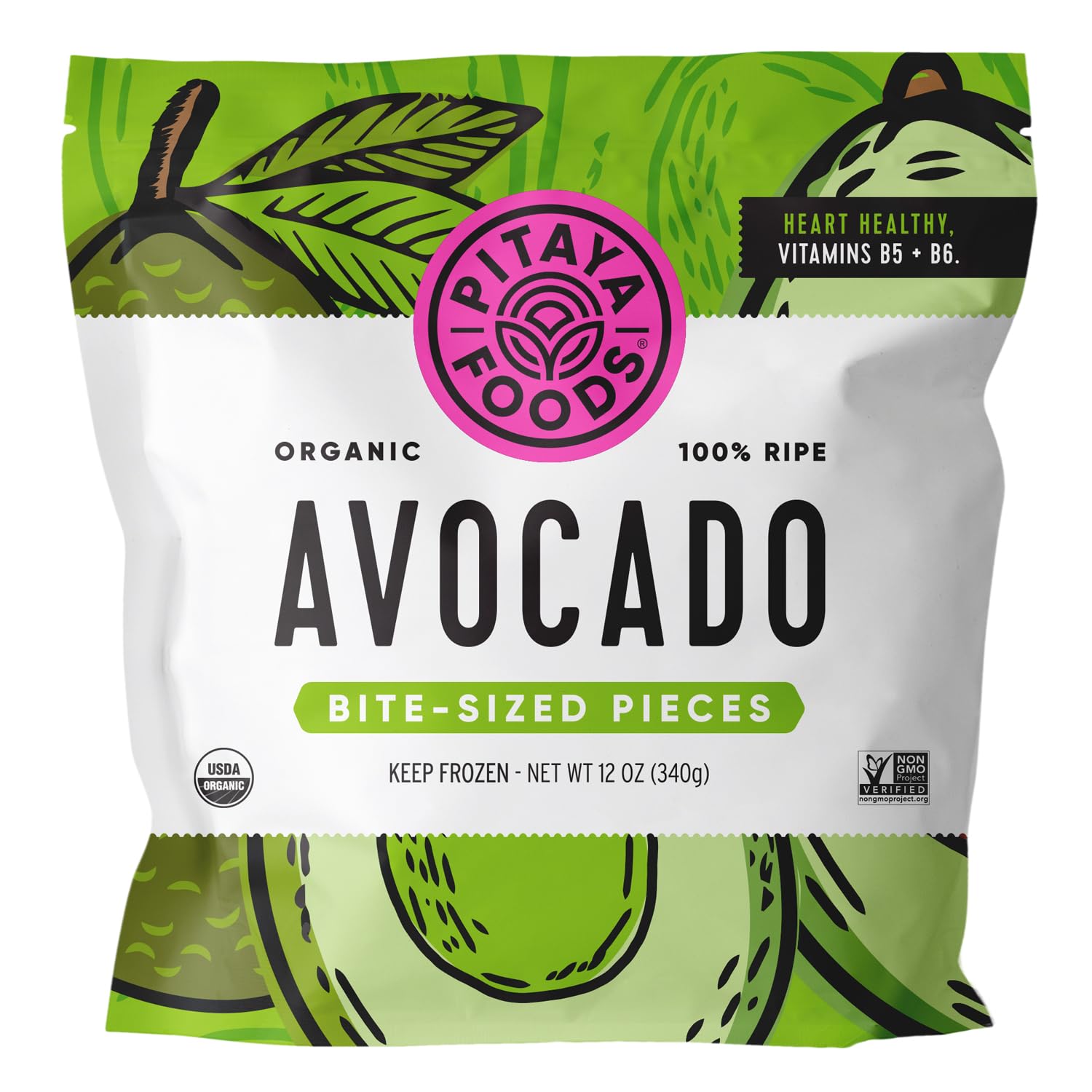 Pitaya Foods - Frozen Organic Avocado Bite-Sized Pieces, Pre-Packaged Frozen Fruit, No Added Sugar or Preservatives, Good Source of Vitamin B5 & B6