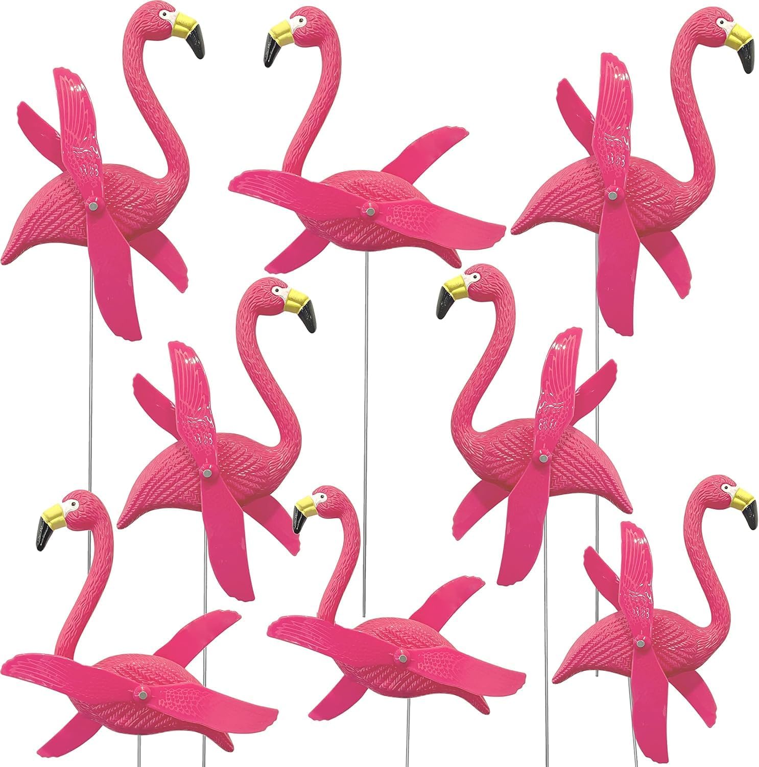 4E's Novelty 12 Pieces Twirling Wings Pink Flamingo Yard Decorations Small - Flamingo Yard Ornament with Metal Stakes for Outdoor Lawn Decor Garden