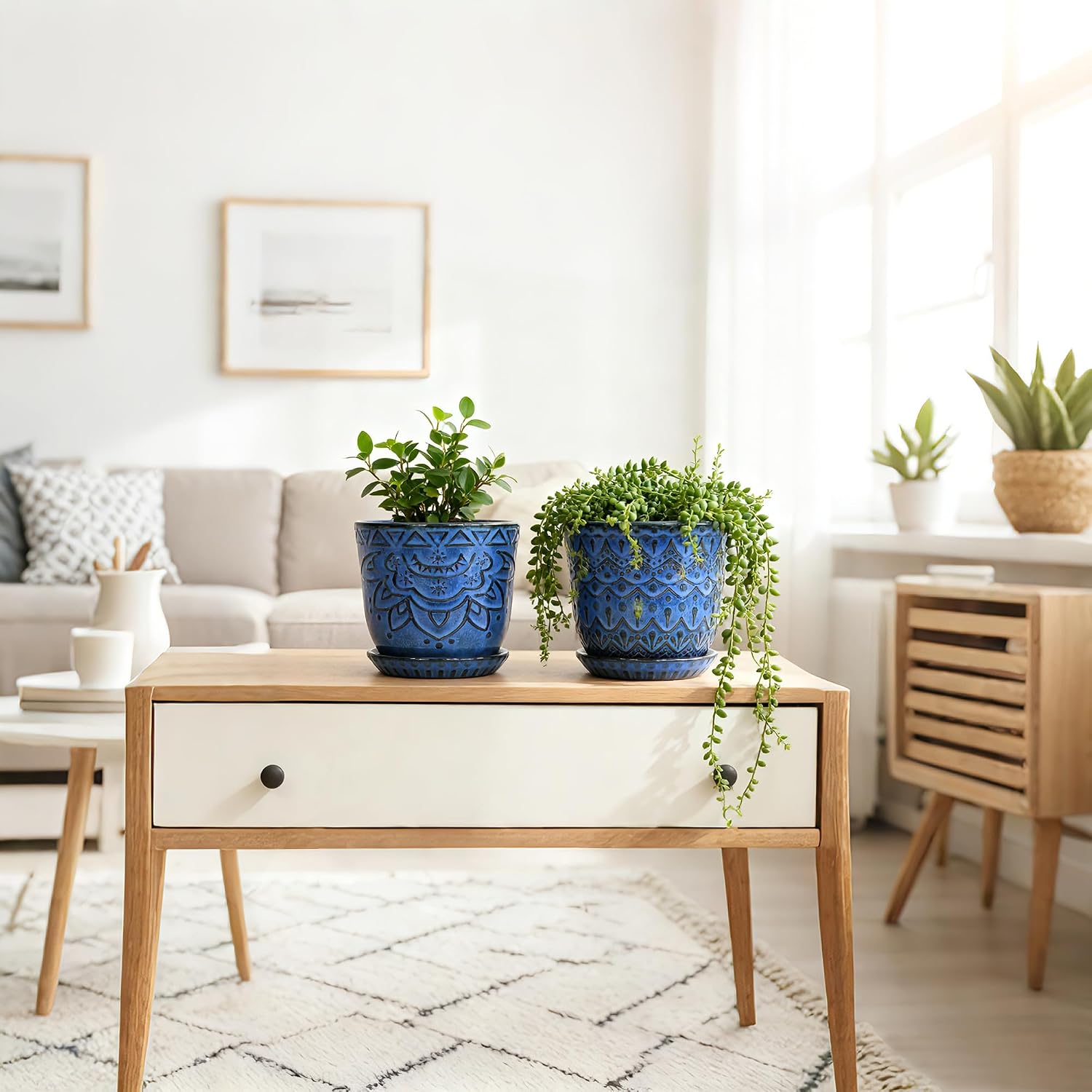 Gepege Ceramic Plant Pots, 6 Inch Indoor Planters with Drainage & Saucers