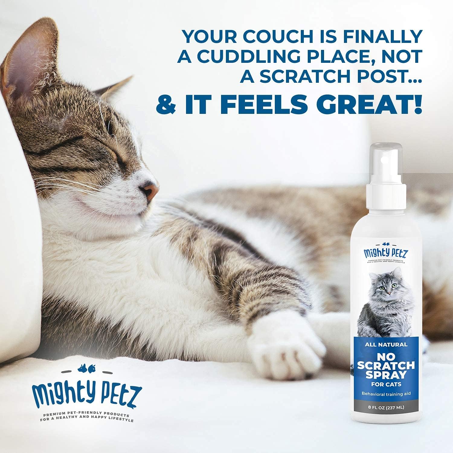 Mighty Petz Cat Deterrent Spray - Cat Indoor Repellent for Furniture, Plants, Couch Protector. Safe