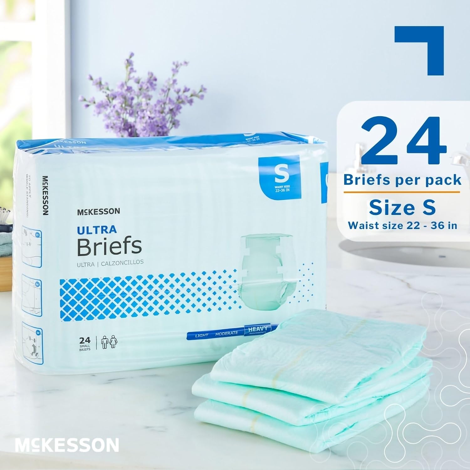 McKesson Ultra Briefs, Heavy Absorbency, Medium, Unisex, 44 in, 96 ct | Disposable, Elastic Leg Gathers and Contoured Fit for Men and Women, Incontinence