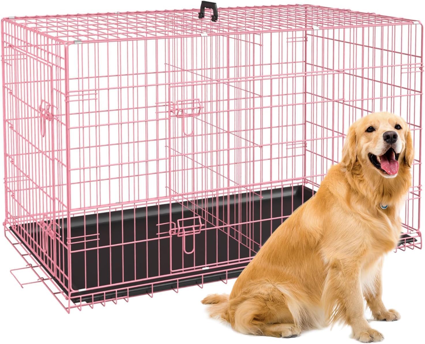 BestPet | Dog Crate | 48" | Black | Foldable Metal Kennel with Double Doors