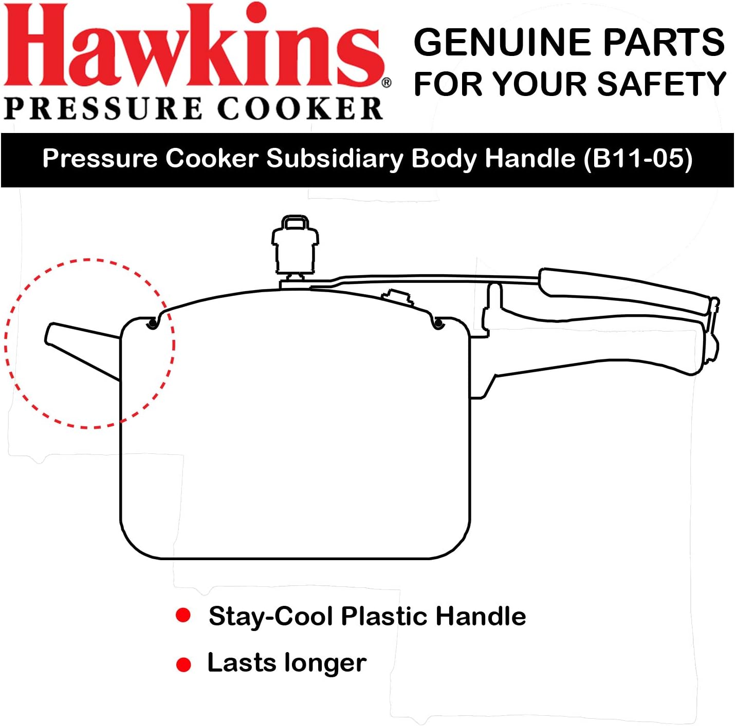 Hawkins Pressure Cooker New Subsidiary Handle(B11-05) 1 Unit-3.5 Litre to 12 Litre(Except Contura)
