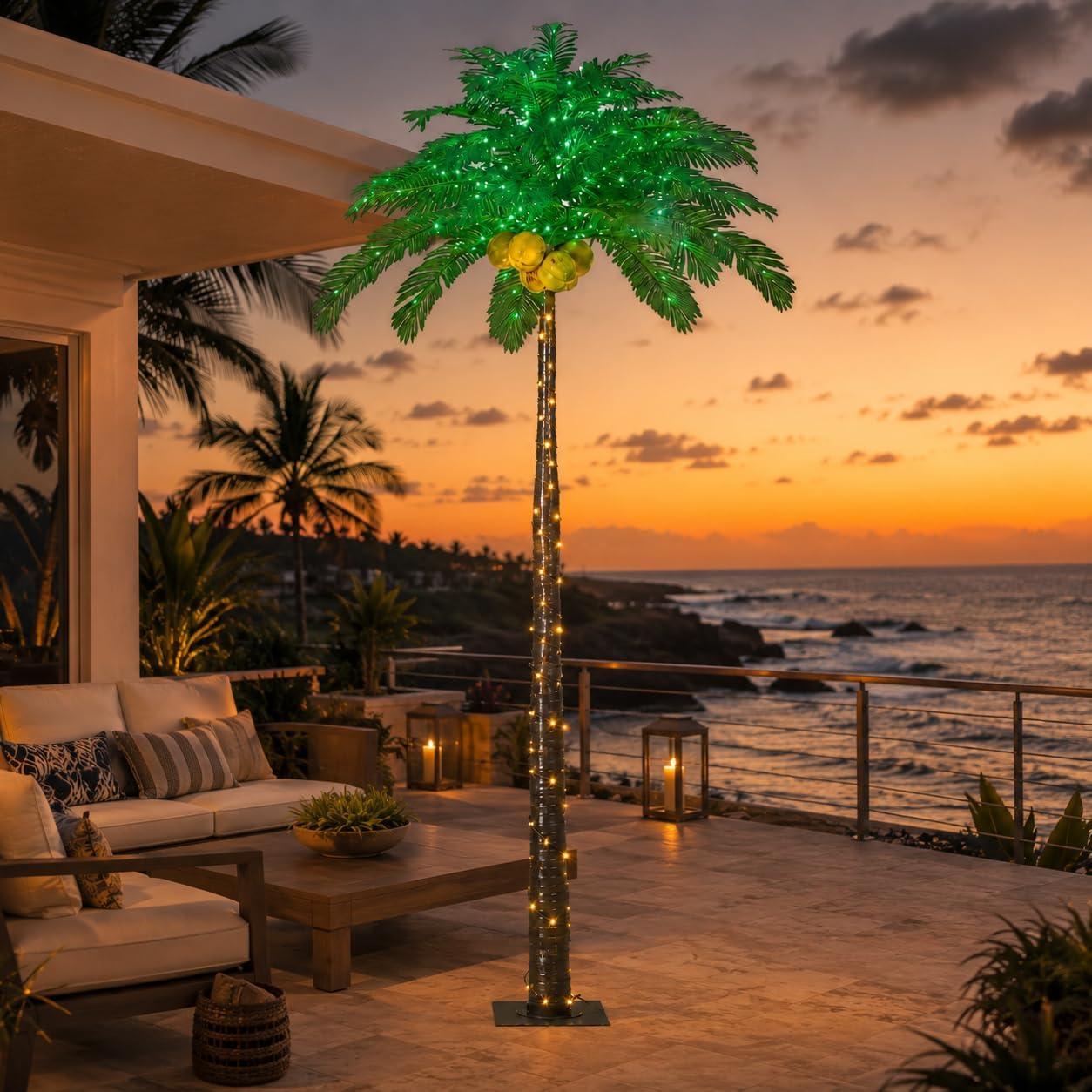 Lightshare 7 Feet Palm Tree 152LED Lights Artificial Fake Tree Decoration for Tiki Bar Outside Patio Porch Pool Christmas Nativity