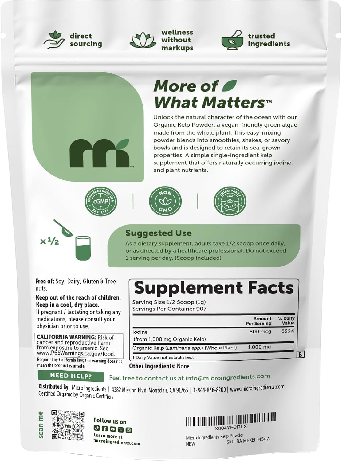 Micro Ingredients Organic Kelp Powder, 2 lb | Whole Plant Sea | Easy to Mix | Long-Lasting Supply for Smoothies, Soups