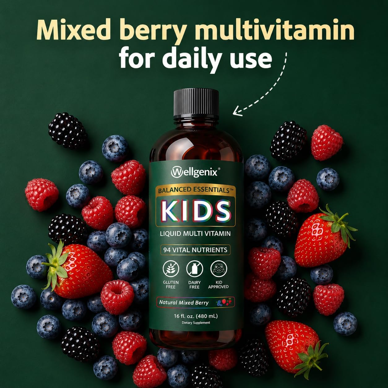 Wellgenix Balanced Essentials Kids Liquid Multivitamin, 16 Fl Oz