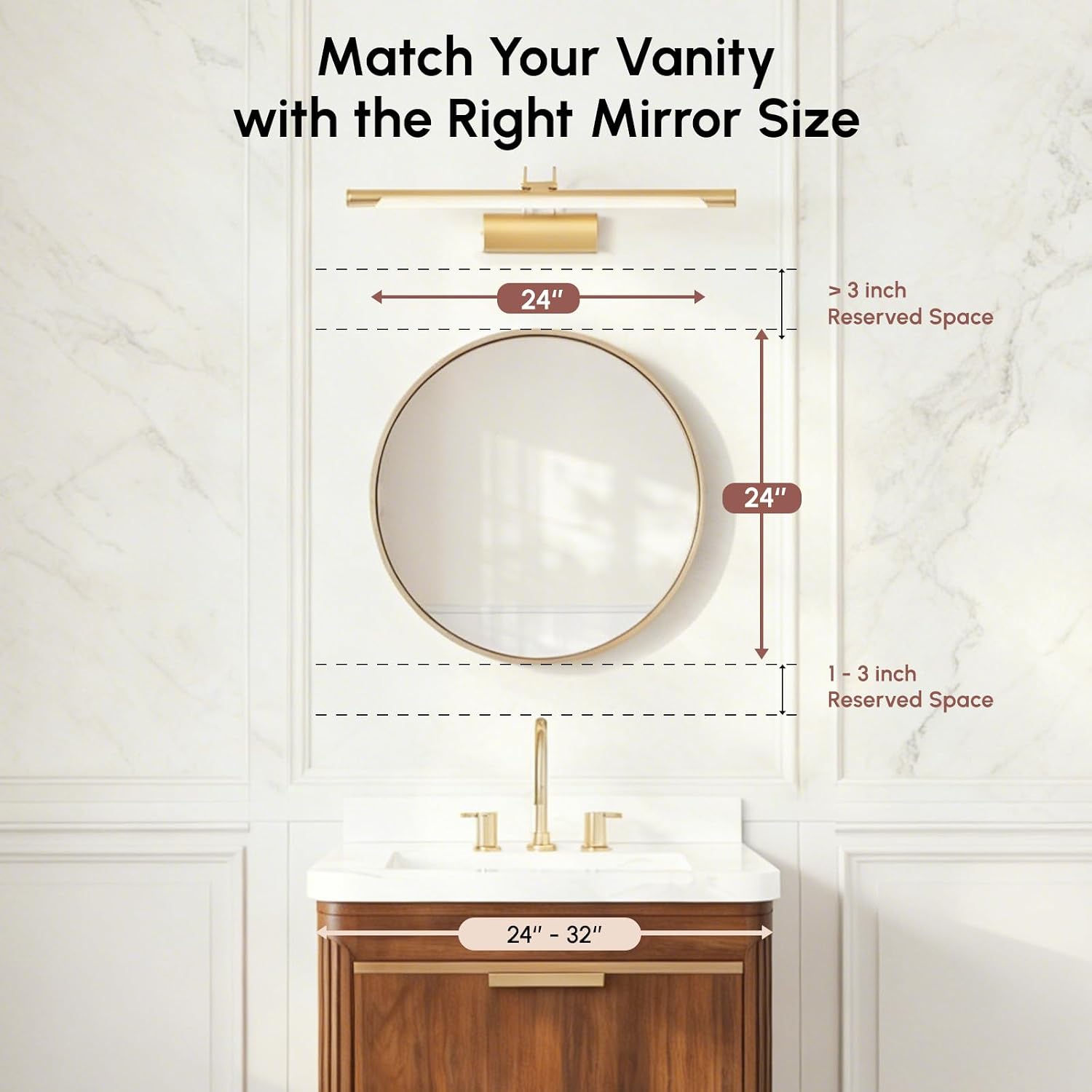 USHOWER Frameless Round Bathroom Mirror 24"
