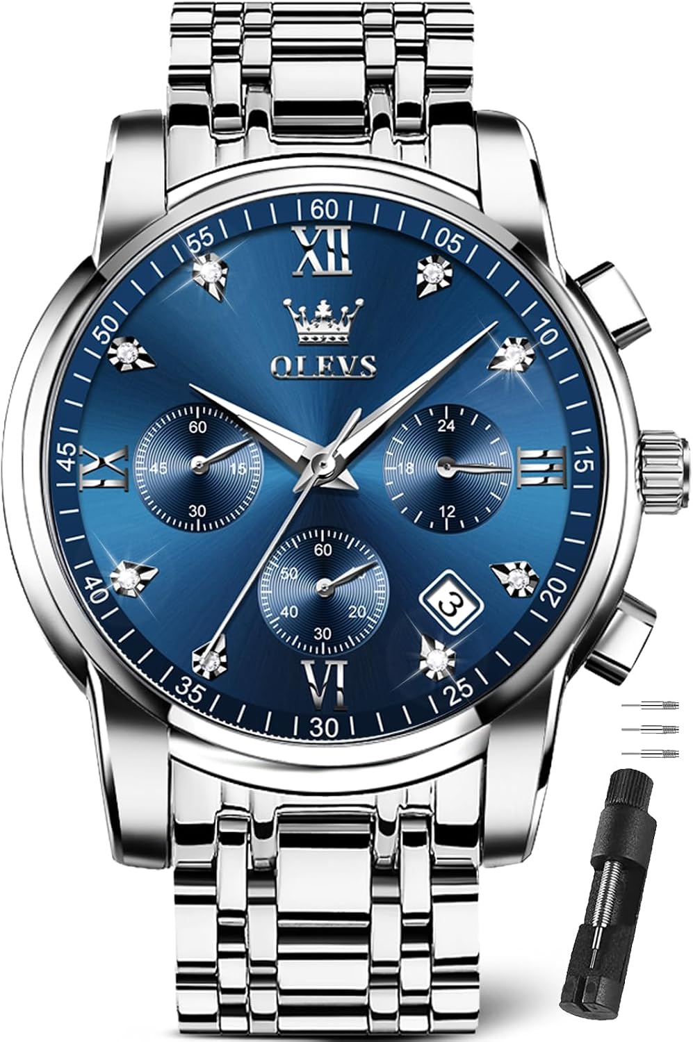 OLEVS Watch Men Luxury Dress Stainless Steel Date Analog Watch Waterproof