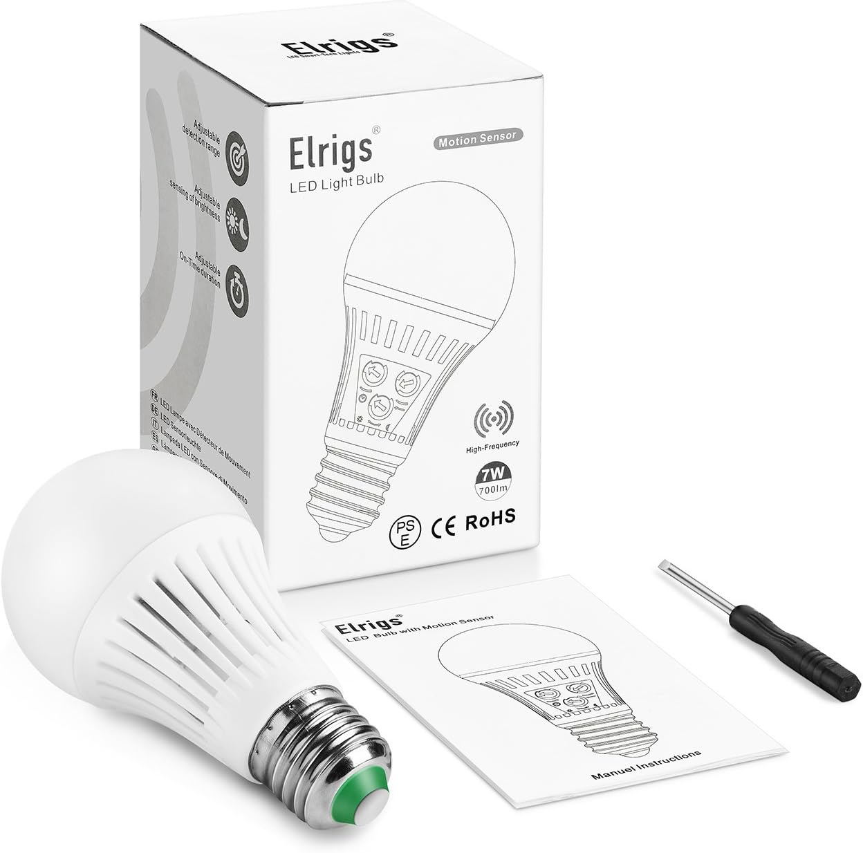 Motion Sensor Light Bulb with Dusk to Dawn Lights Sensor, E26 Base, 7W LED(60W Equivalent), Warm White(3000K), Motion Sensitivity, Time and Twilight Setting Adjustable