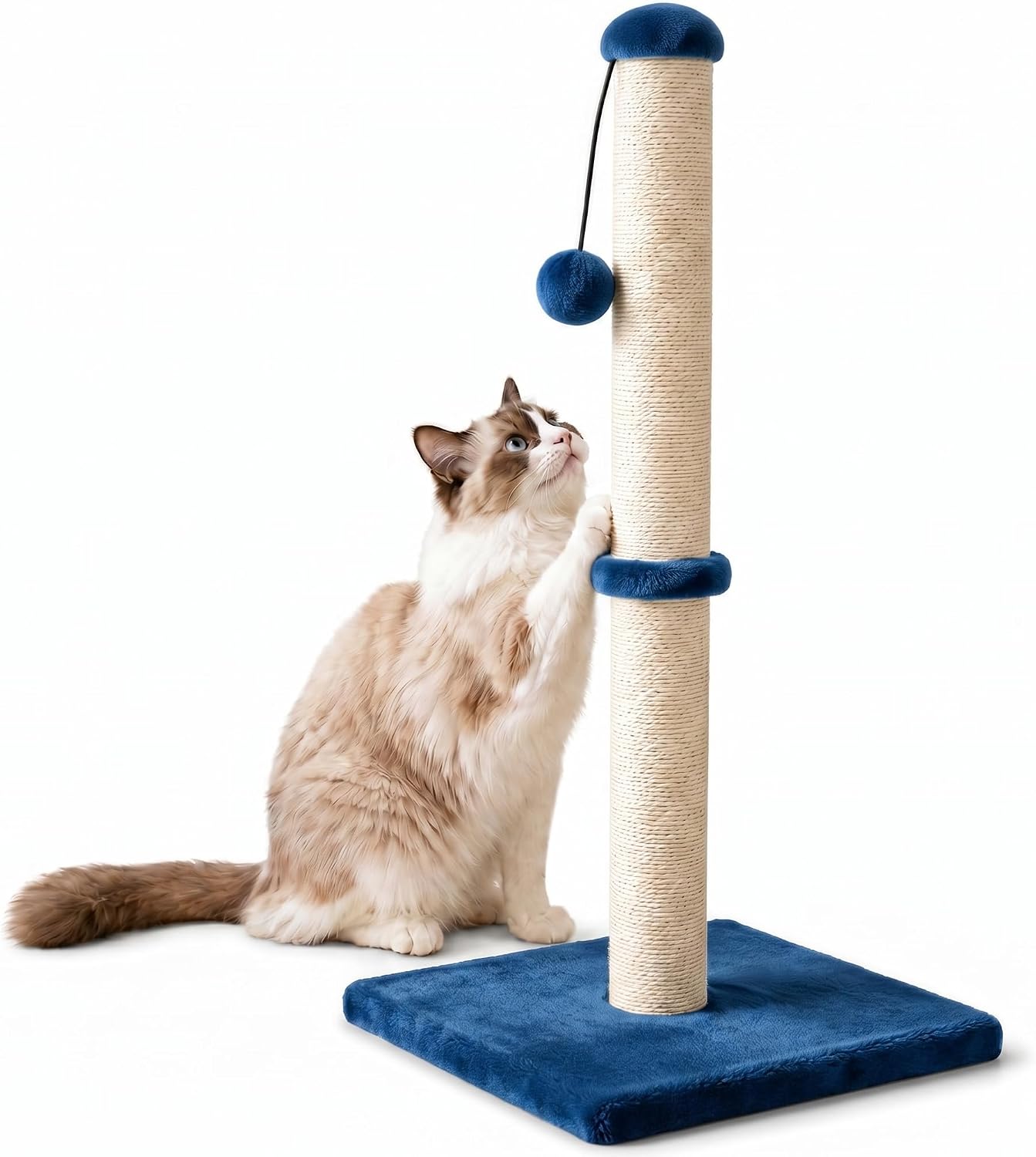 Dimaka 29" Height Tall Cat Scratching Post, Claw Scratcher with Sisal Rope and Covered with Soft Smooth Plush, Vertical Scratch [Full Strectch] for Standard Size Cats(Grey, 29 inches for All Cats)