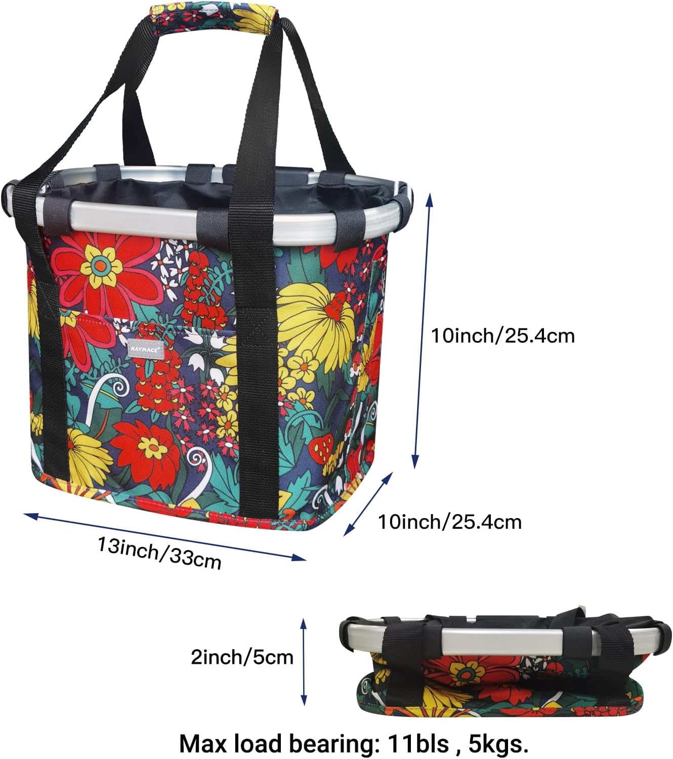 RAYMACE Bicycle Basket Dog Bike Handlebar Basket Front,Folding Detachable Quick Release Easy Install,Cycling Picnic Bag