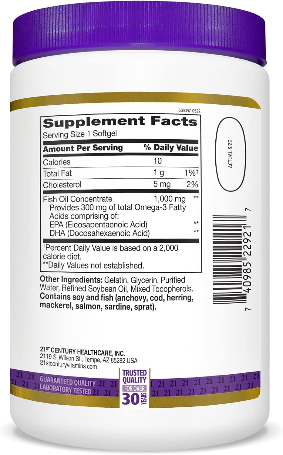 21st Century Fish Oil 1000mg Omega-3 Softgels, Value Size, 300 Count | Omega-3 Fish Oil with EPA & DHA, Heart & Cardiovascular Health Support
