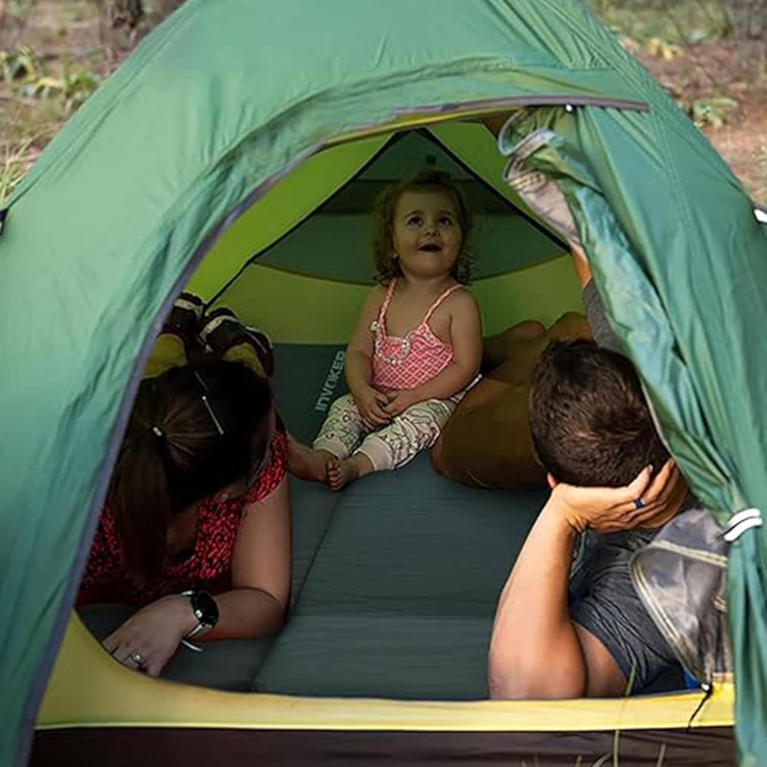 INVOKER Camping Sleeping Pad, Self-Inflating, 75 x 24 x 3.15 in, Green