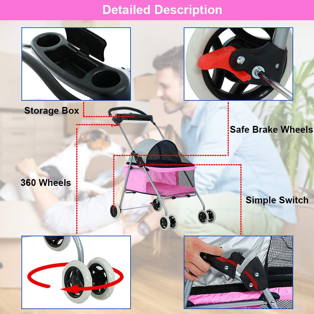 Pet Stroller 4 Wheels Posh Folding Waterproof Portable Travel Cat Dog Stroller with Cup Holder,Blue