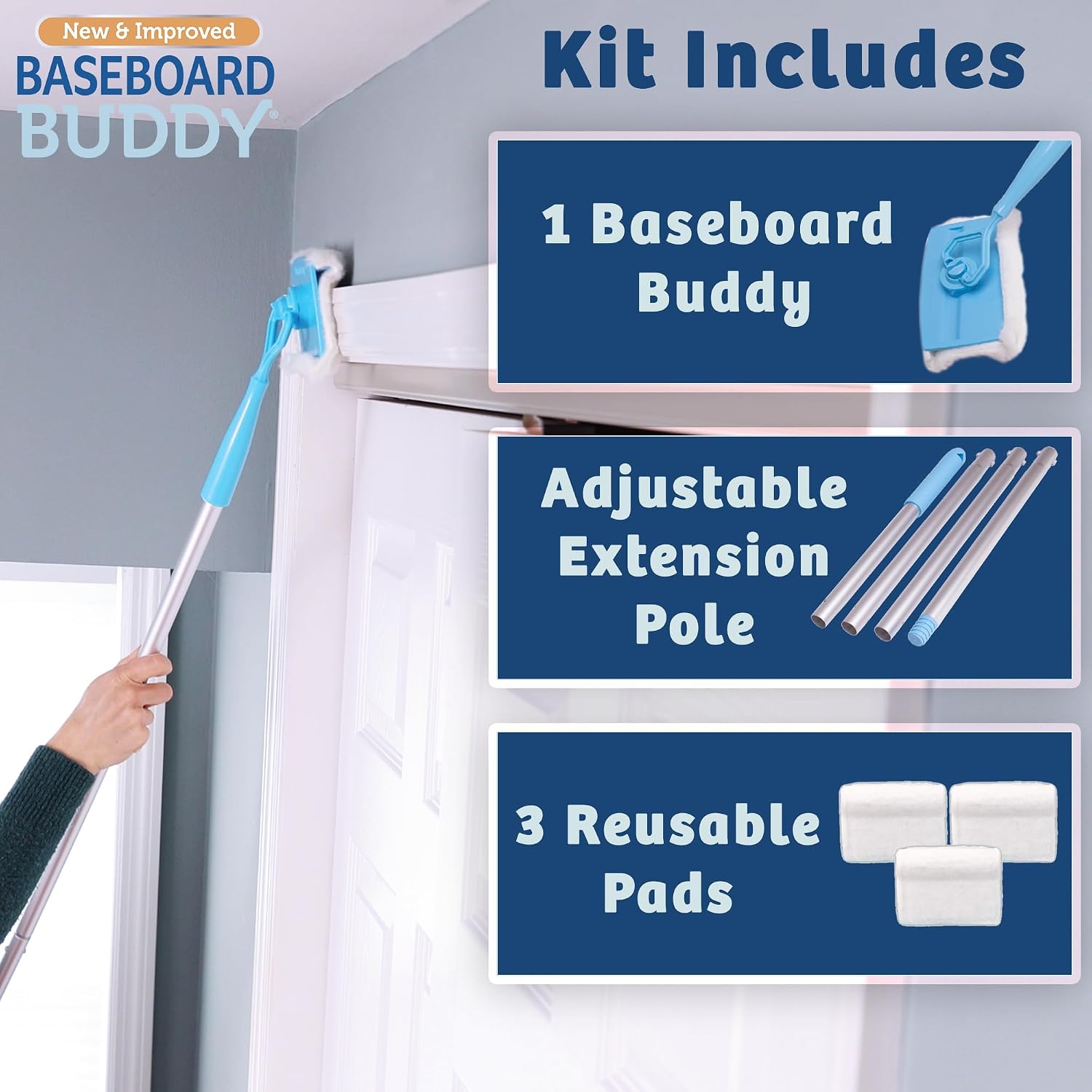 Baseboard Buddy | Lightweight Home Cleaning Essential, Perfect for Baseboards, Moldings & Walls