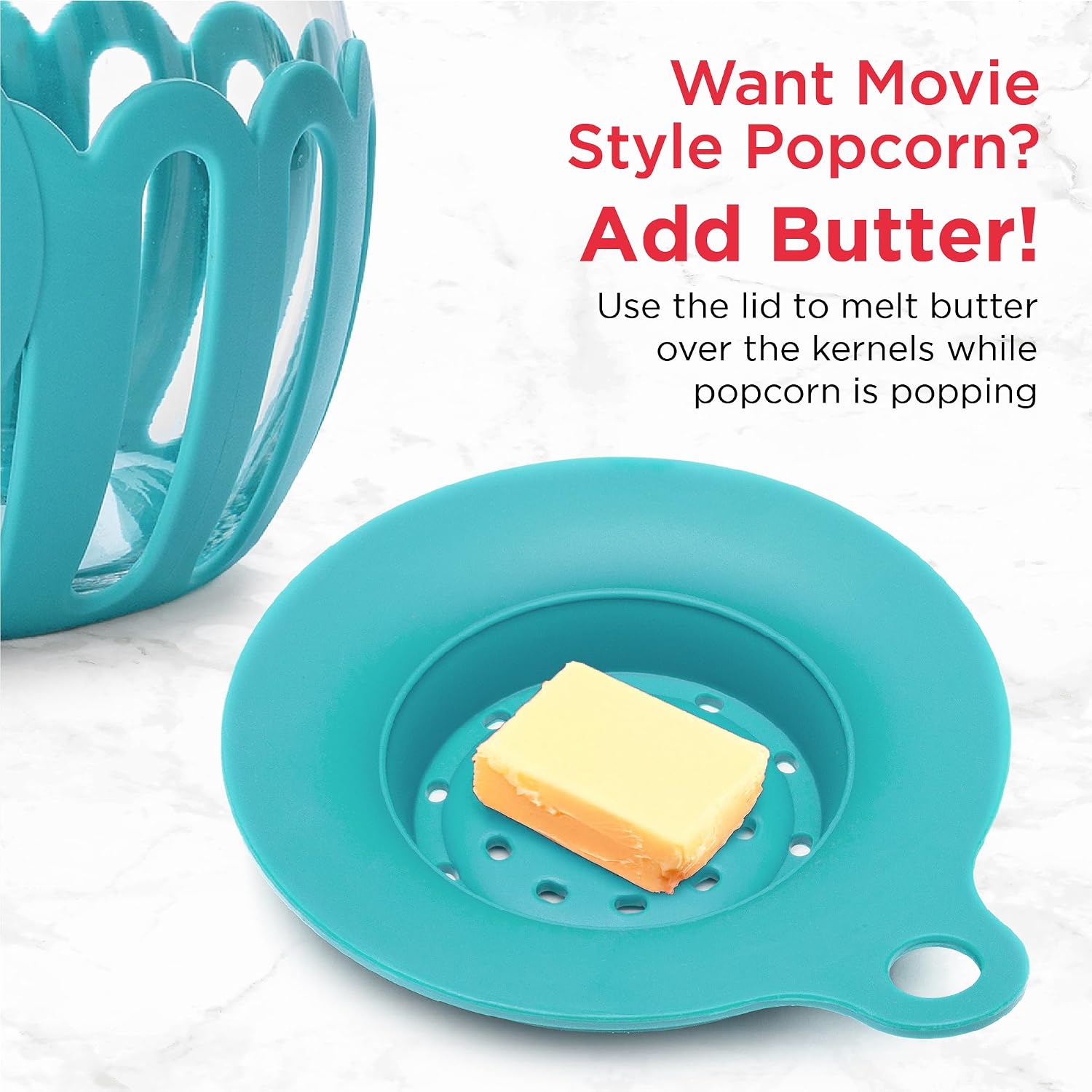 Ecolution Patented Micro-Pop Microwave Popcorn Popper with Temperature Safe Glass, 3-in-1 Lid Measures Kernels and Melts Butter, Made Without BPA, Dishwasher Safe, 3-Quart, Red