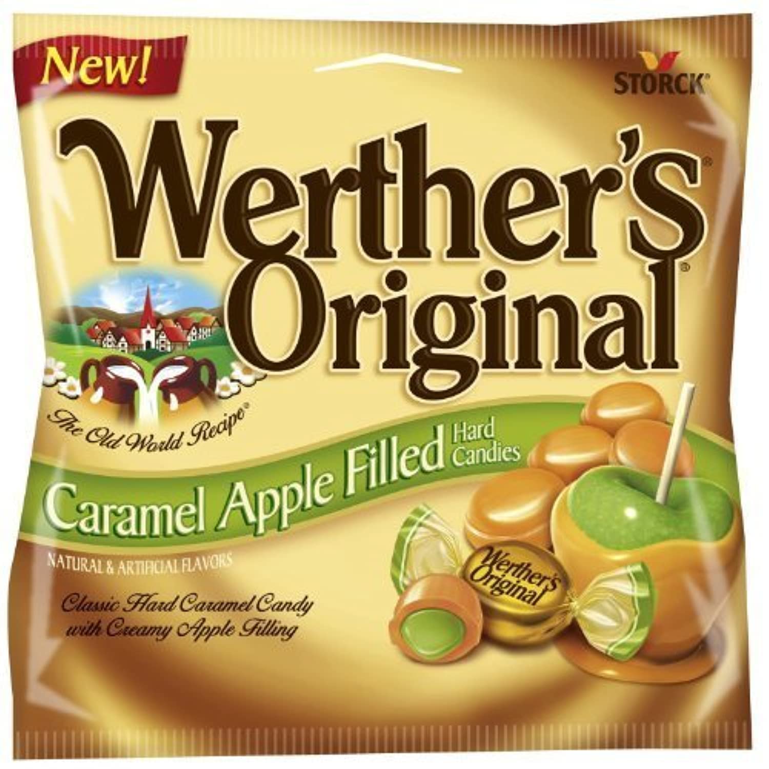 Werther's Original Caramel Apple Filled Hard Candies - Individually Wrapped Hard Candies for Halloween, Parties, or Snacks -2.65 oz Bags (Pack of 6)