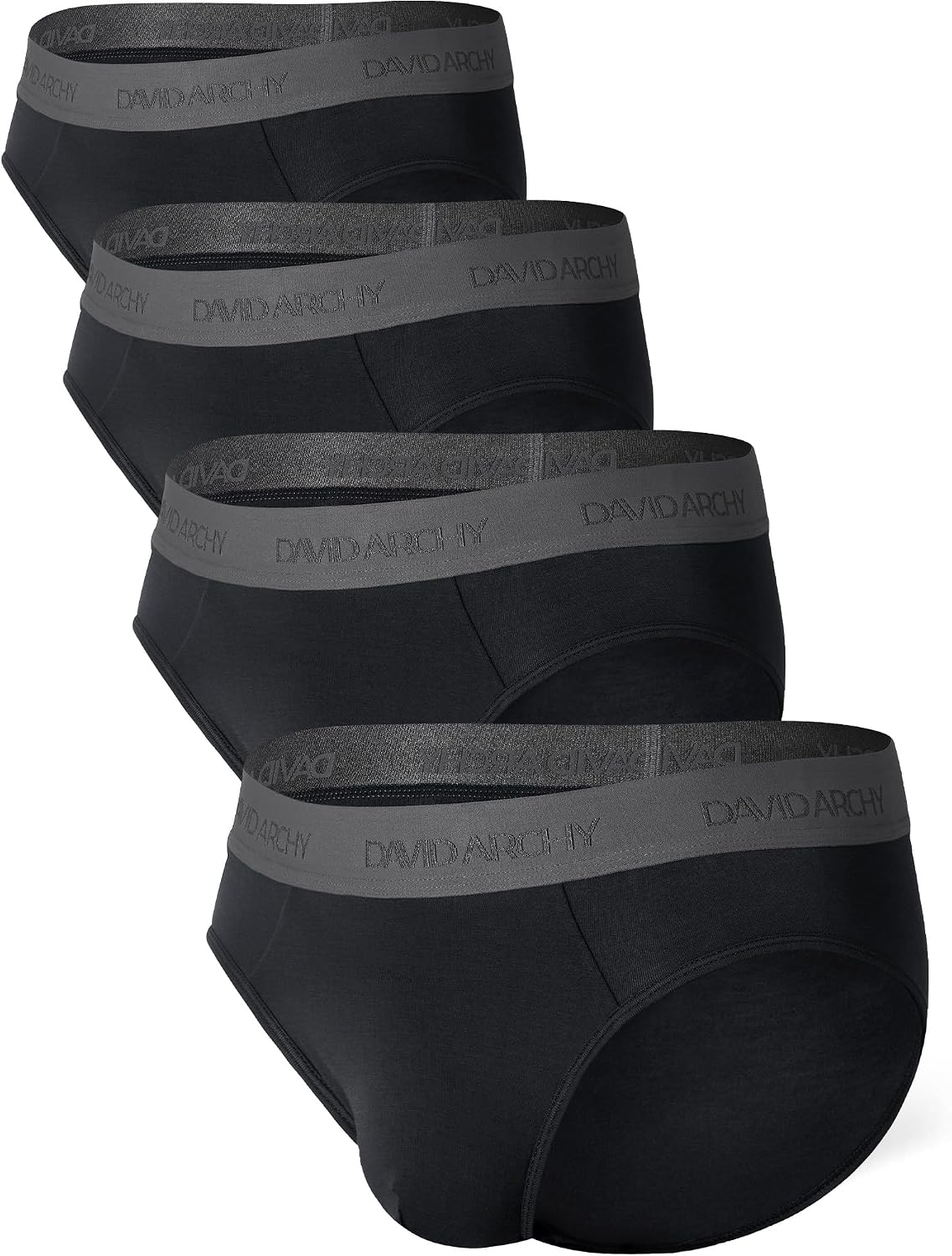 DAVID ARCHY Men's Breathable Support Pouch Underwear Briefs 4 or 7 Pack | Cooling moisture-wicking no-fly Rayon made from bamboo features anti-roll elastic waistbands and vibrant fade resistance.