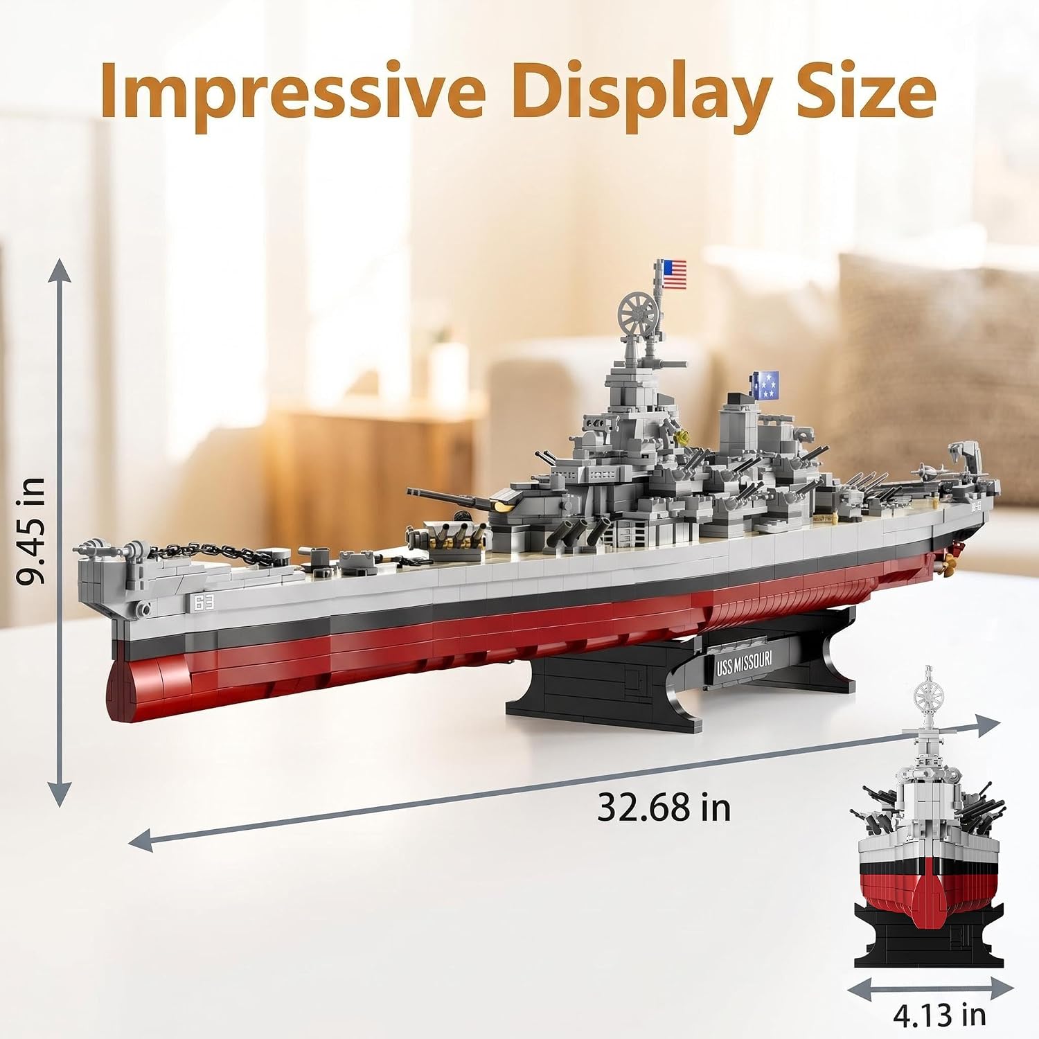 USS Missouri Battleship Building Blocks Set, 2228PCS WW2 Military Series Warship Model Building Kit