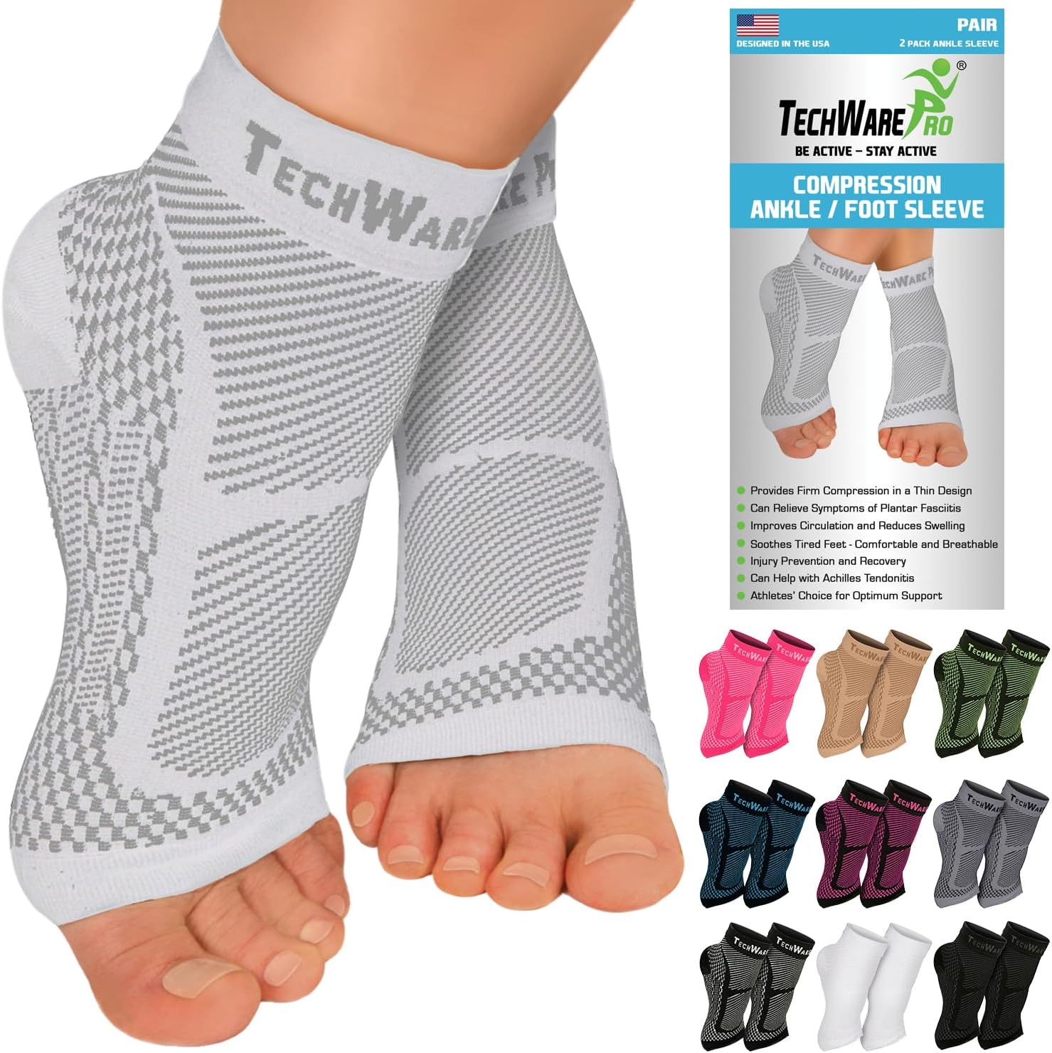 Ankle Brace Compression Sleeve - Plantar Fasciitis Sock. Relieves Achilles Tendonitis. Foot Arch Support Reduces Joint Pain, Swelling & Heel Spur Pain. Injury Recovery Braces for Sports