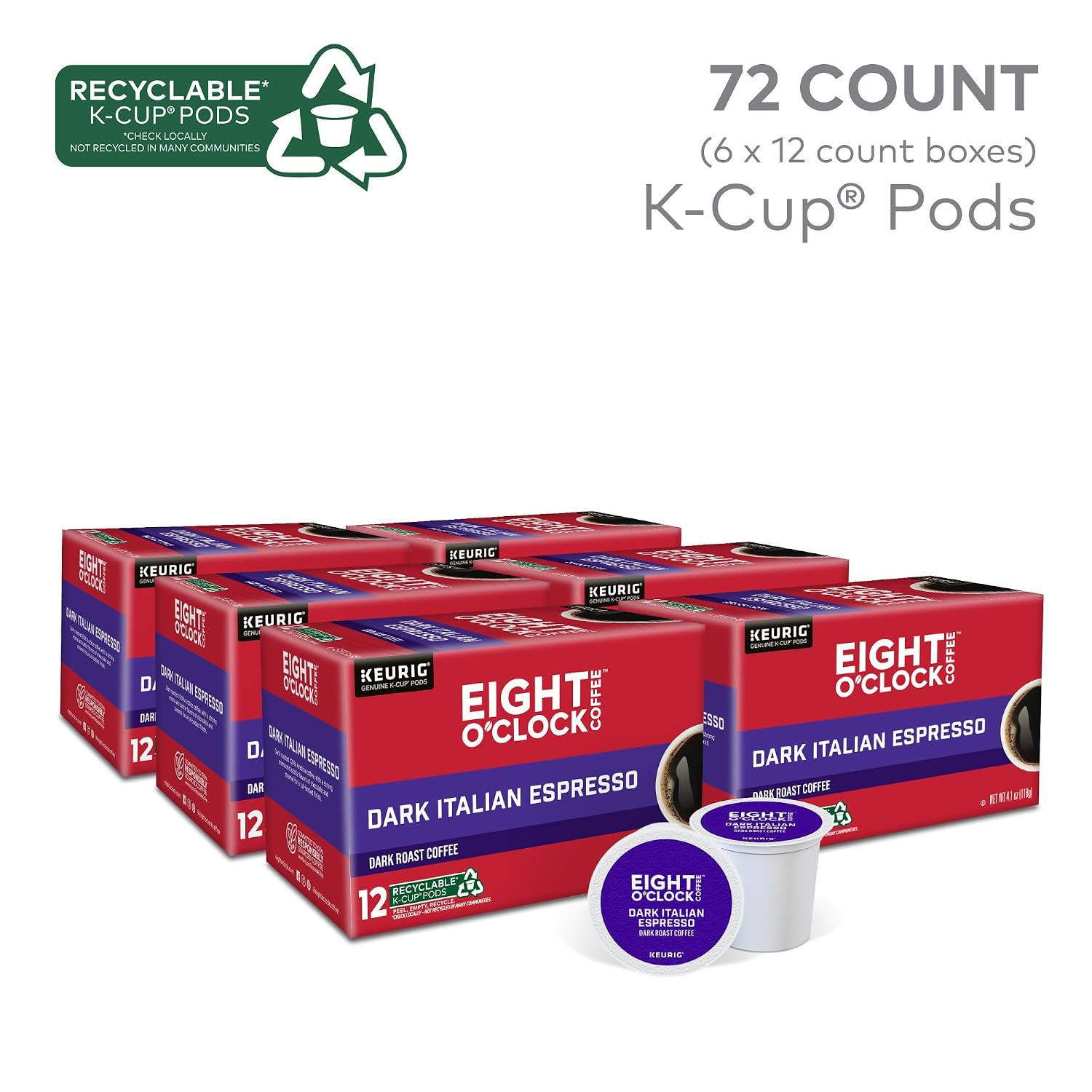 Eight O'Clock Coffee The Original, Single-Serve Keurig K-Cup Pods, Medium Roast Coffee Pods, 72 Count