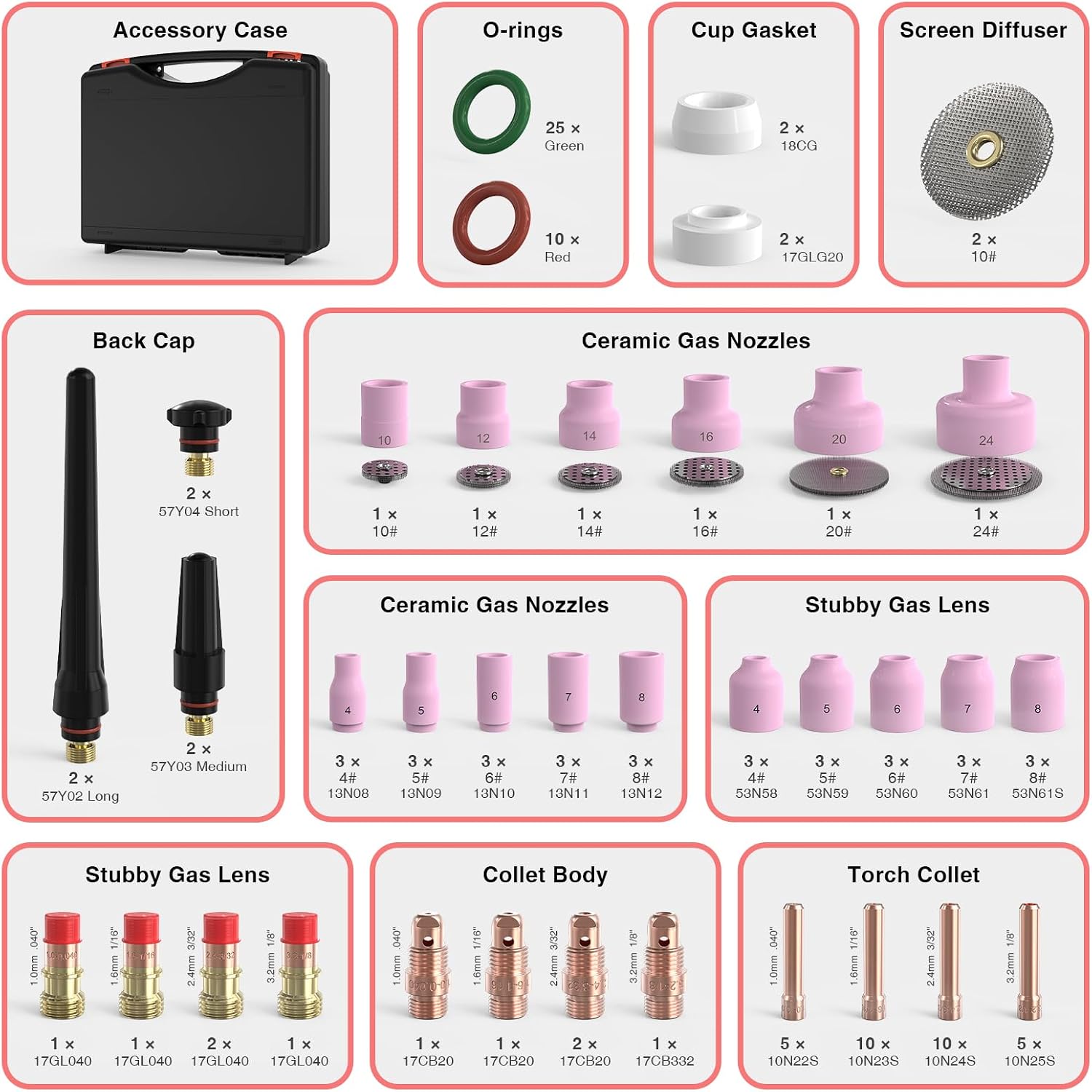YESWELDER 49Pcs TIG Welding Torch Stubby Gas Lens #10 Glass Cup Kit