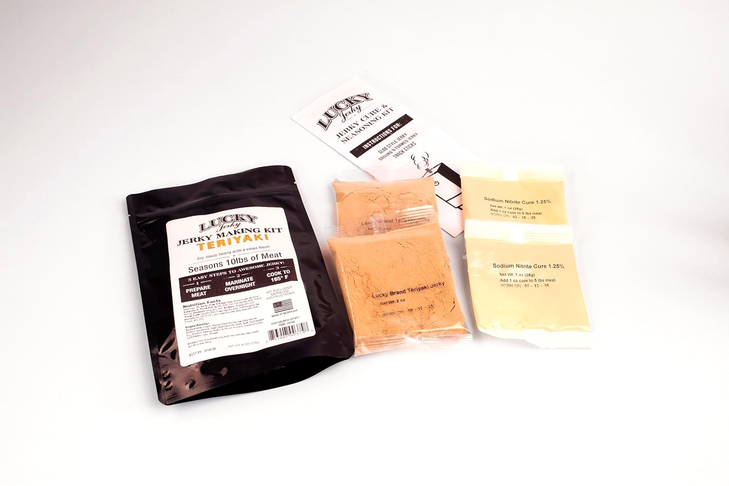 Lucky Jerky Ultimate Savory DIY Beef Jerky Seasoning and Cure Kit, 12 Oz | Make Your Own with Original, BBQ, Teriyaki, and Sweet & Spicy, Seasons 5 lbs per Flavor, 20 lbs Total