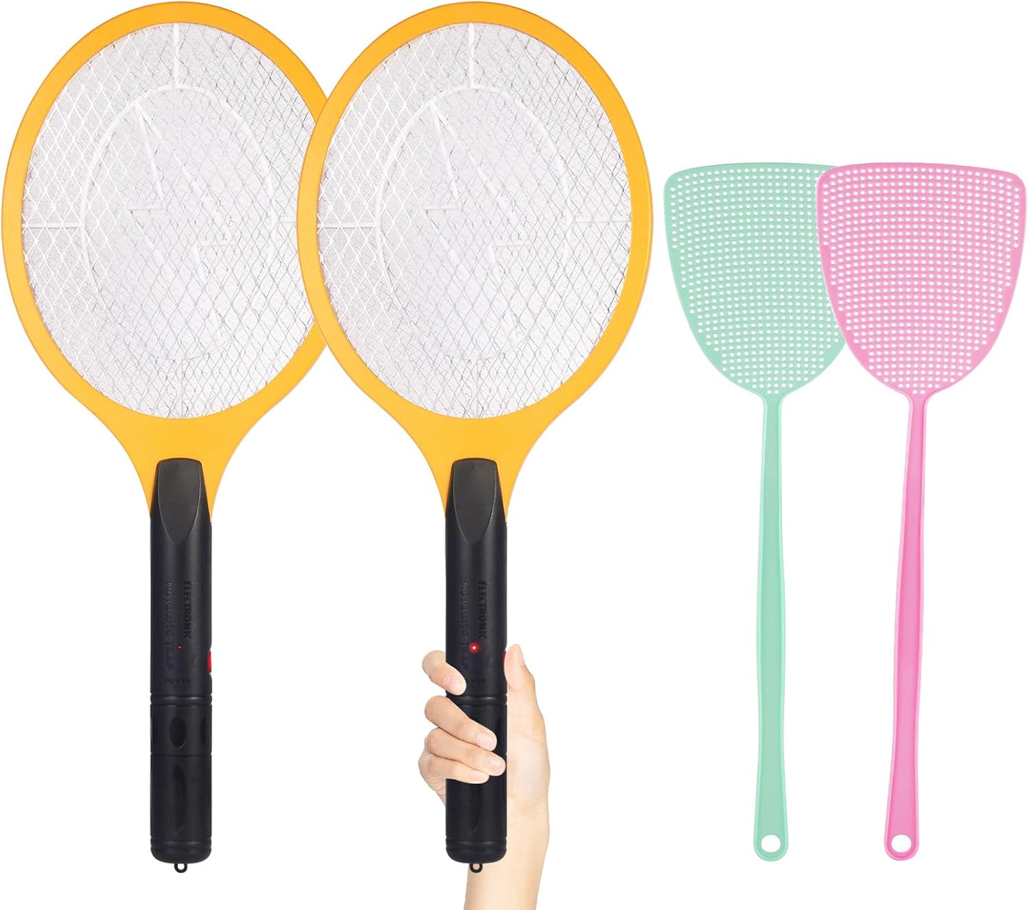 Electric Fly Swatter Handheld Bug Zapper - Indoor Outdoor Zapping Racket for Pest Mosquito & Flies - Battery Powered Safe to Touch with 3-Layer