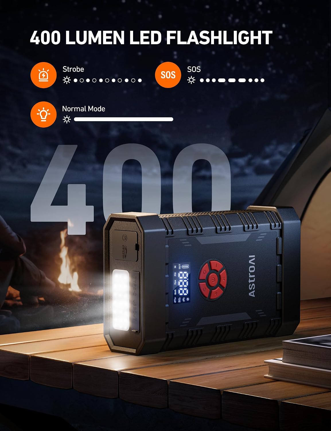 AstroAI S8 Air Jump Starter with Air Compressor, 3000A Peak Car Battery Jump Starter Portable (9.0 Gas/6.5L Diesel) with 150PSI Cordless Auto-Shutoff Tire Inflator, 12V Battery Charger Booster(Orange)