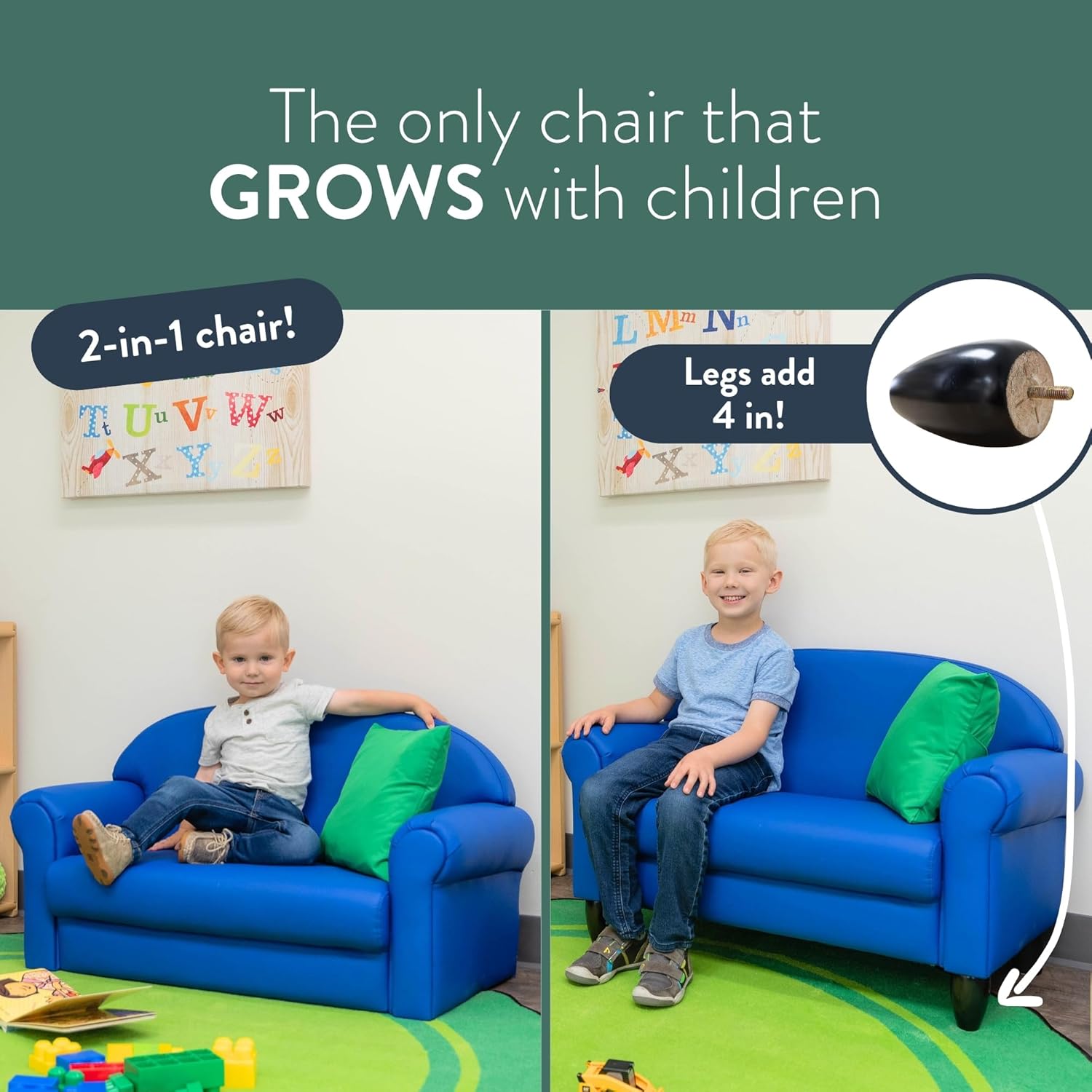 Children's Factory Upholstered Toddler Couch, Sofa, Deep Water