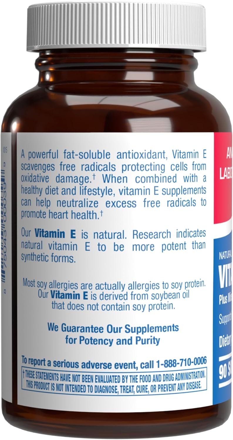 Vitamin E 400 IU Softgels - Clinical Formula Natural Vitamin E Supplement Complex with d-Alpha Tocopherol & Mixed Tocopherols for Hair Skin & Nails